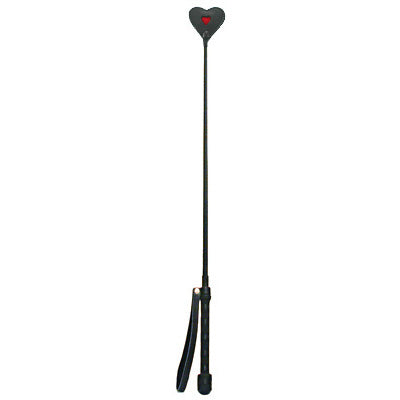 Equestrian heart tip crop with black and red detailing on the handle