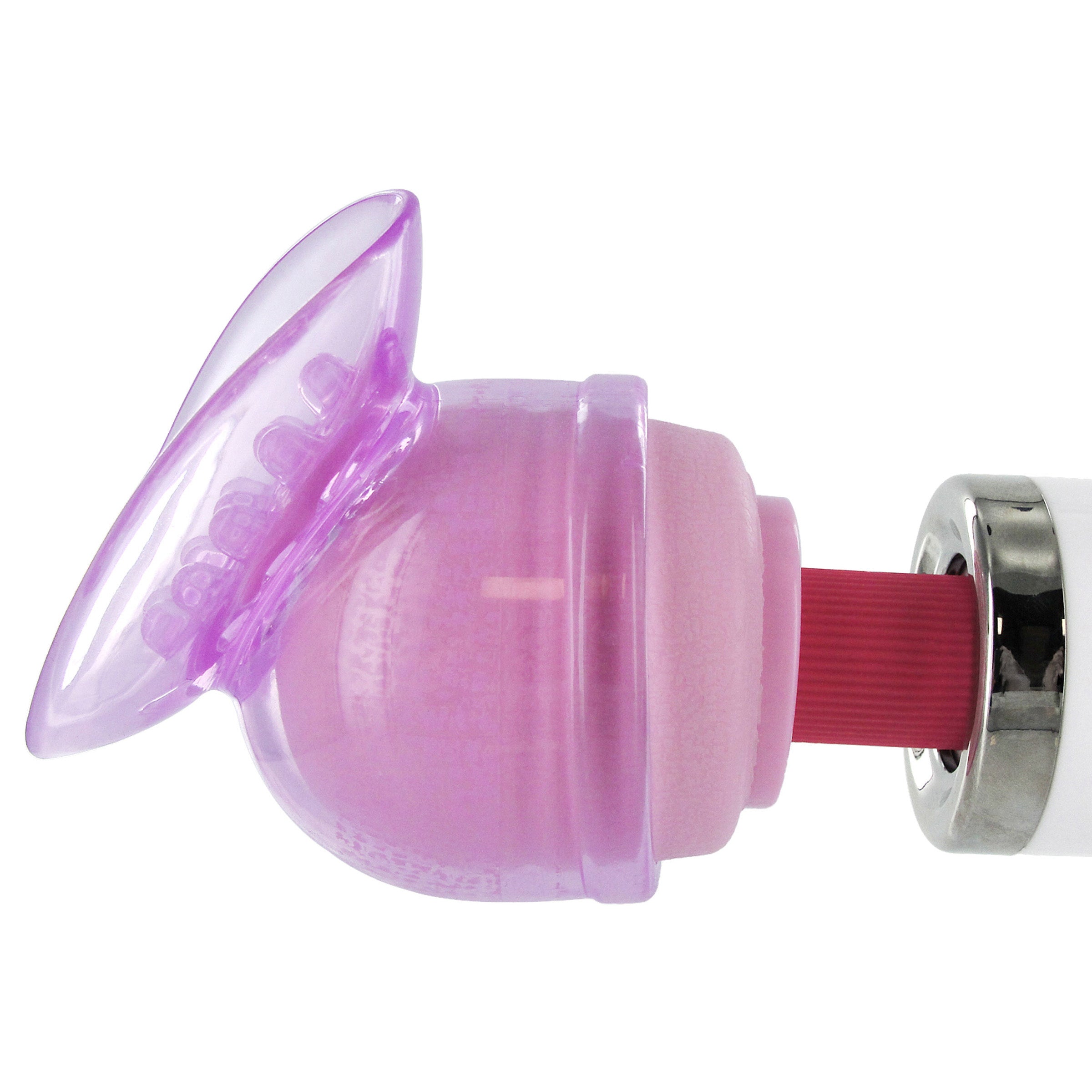 Pink and white Lily Pod wand attachment in its packaging