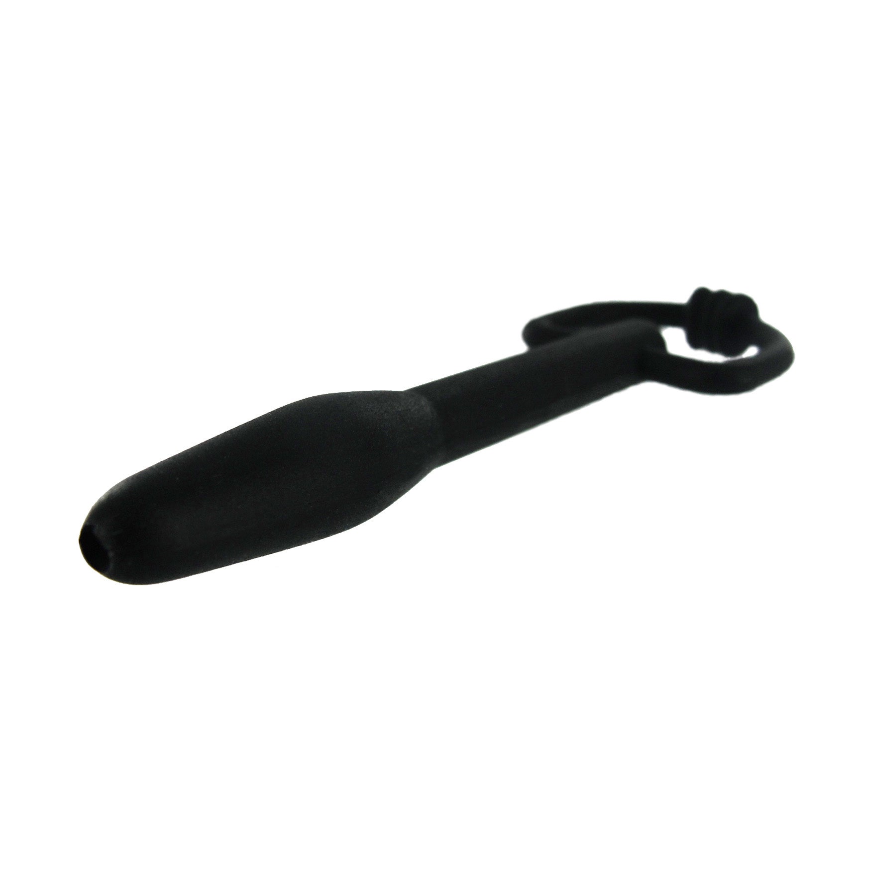 Silicone penis plug with integrated D-ring for secure handling