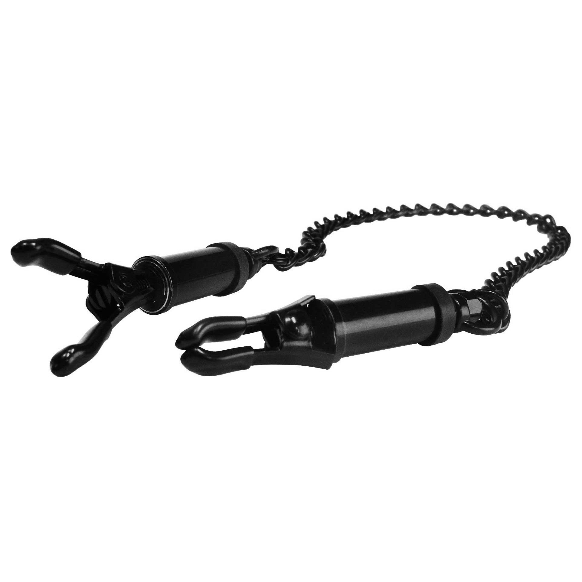 Black deluxe adjustable nipple clamps with a connecting chain