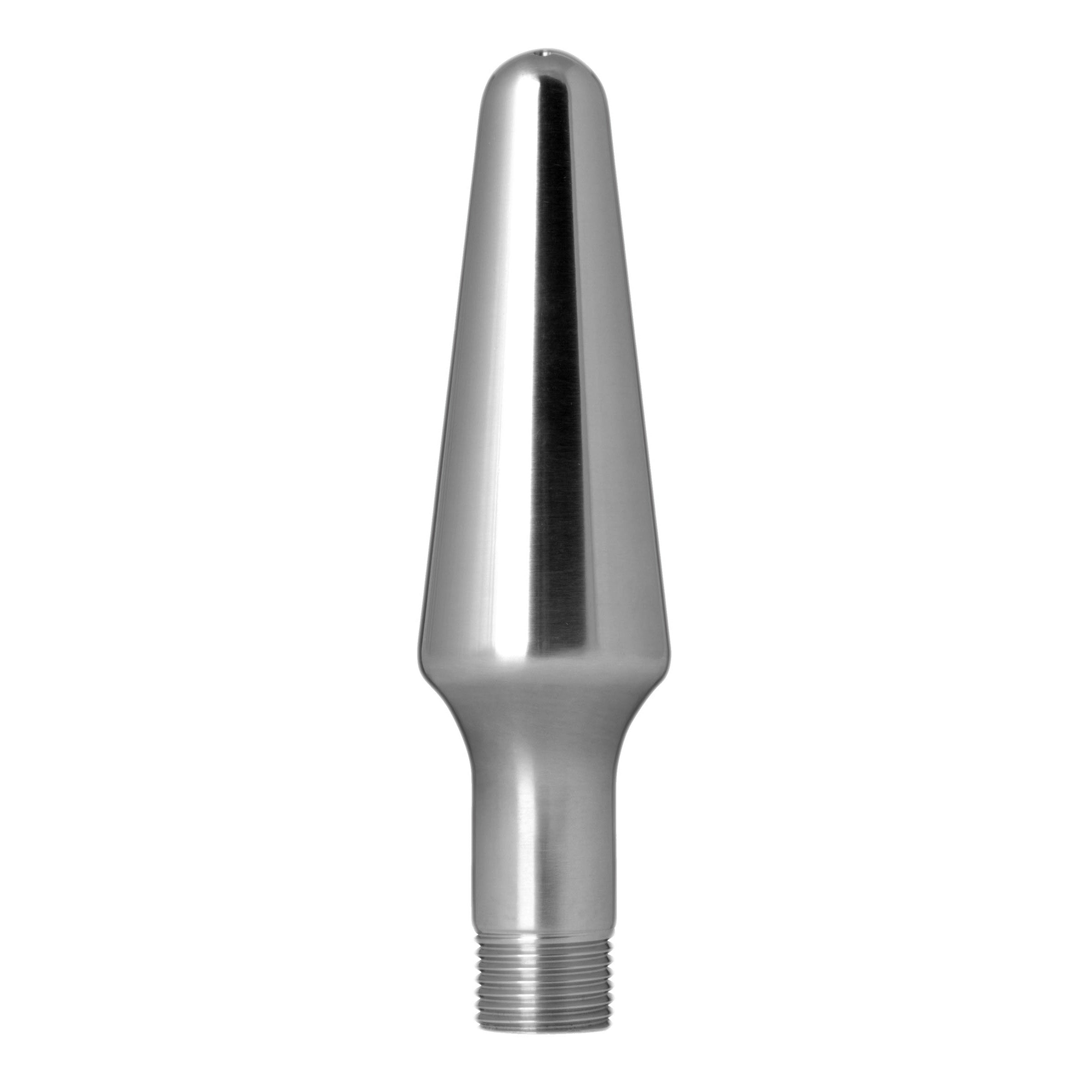 Aluminum enema shower system accessory with a slender nozzle