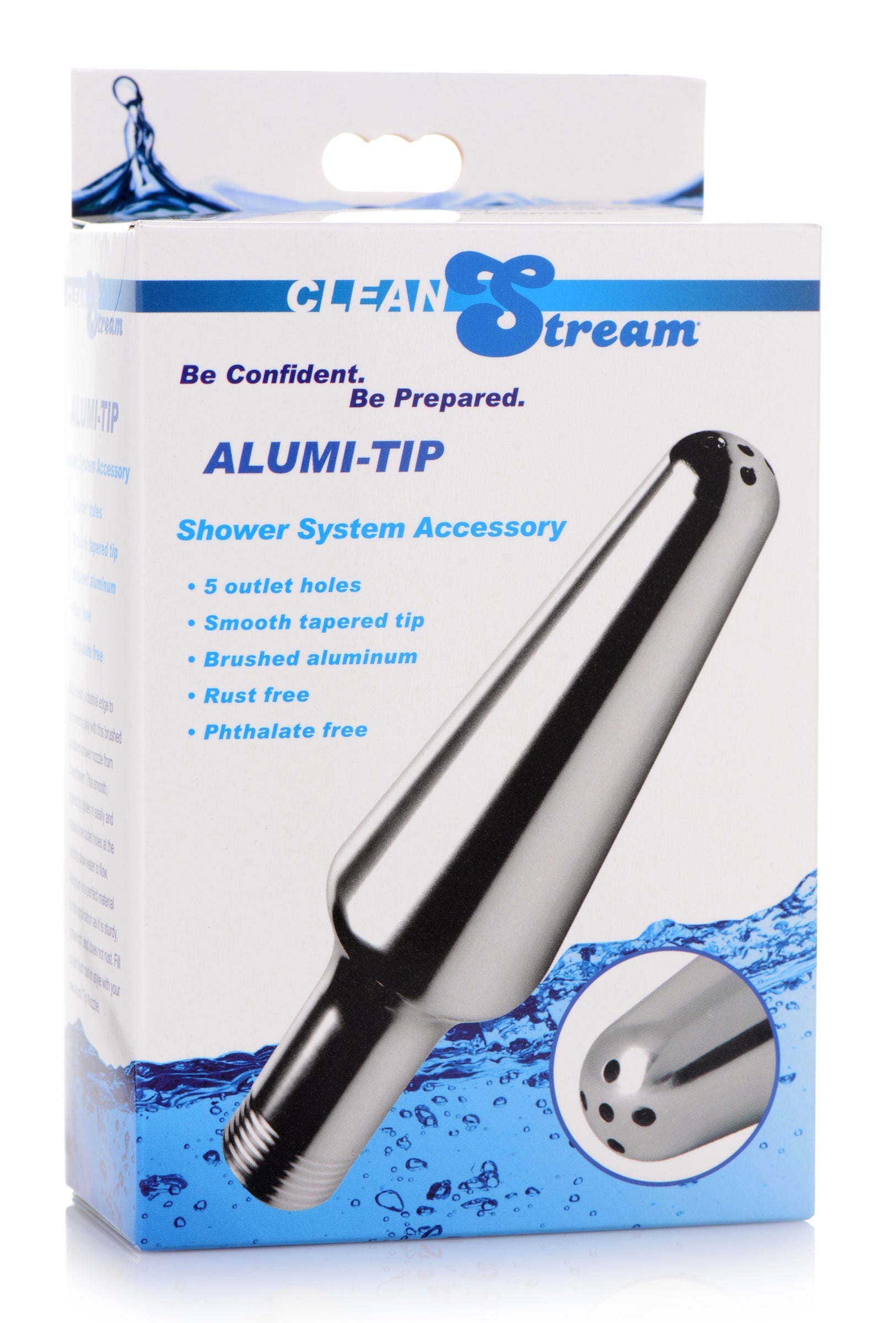 Close-up of the Alumi Tip nozzle for the shower enema system