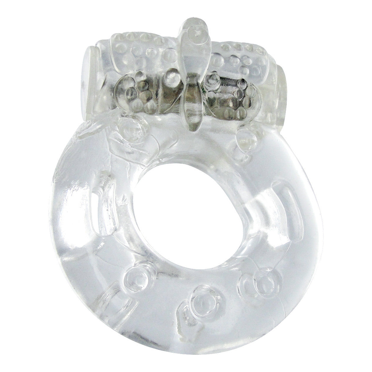 Platinum vibrating cock ring with clear silicone band and integrated metal vibrator