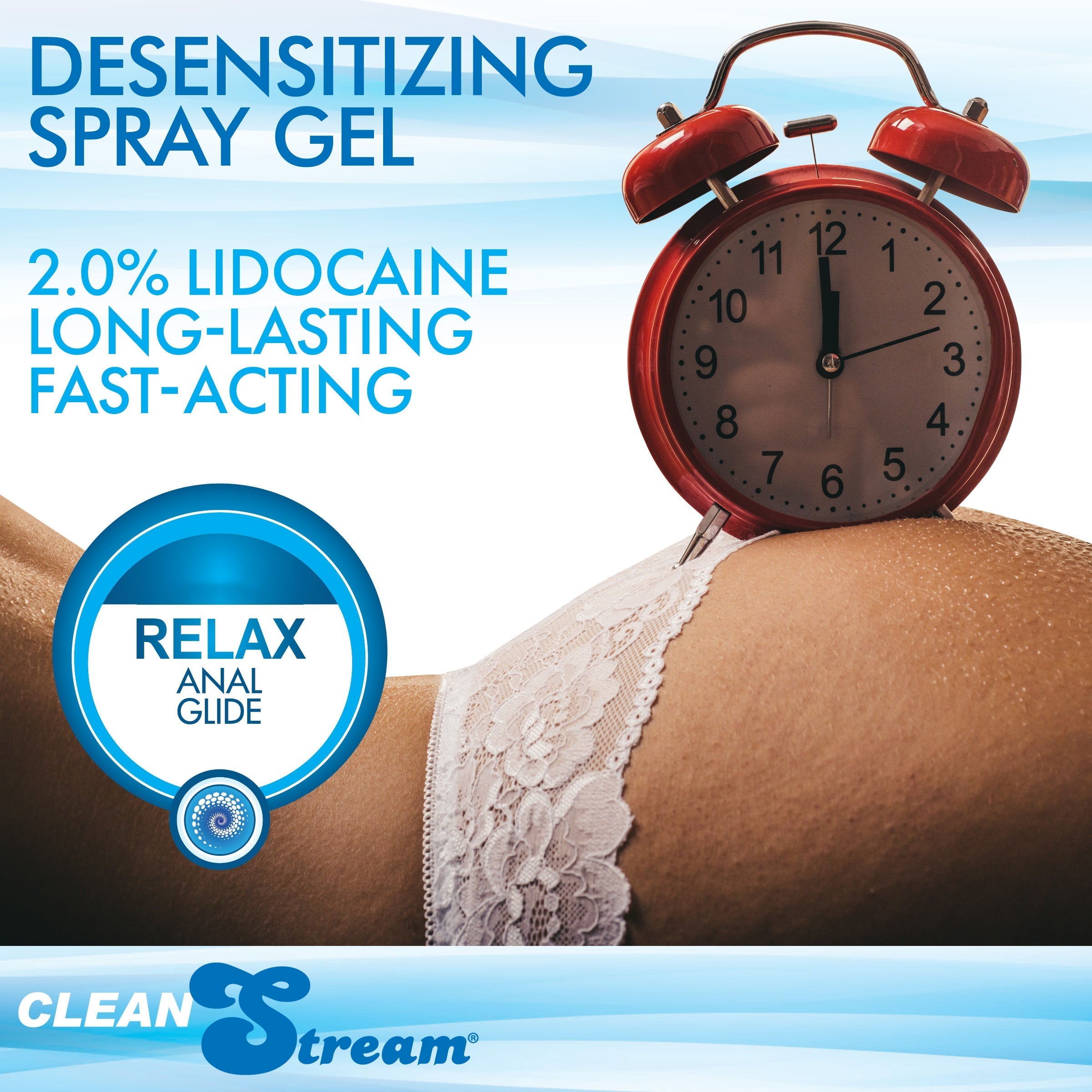 Graphic image representing the effect of Cleanstream Relax Anal Lube with a symbolic clock