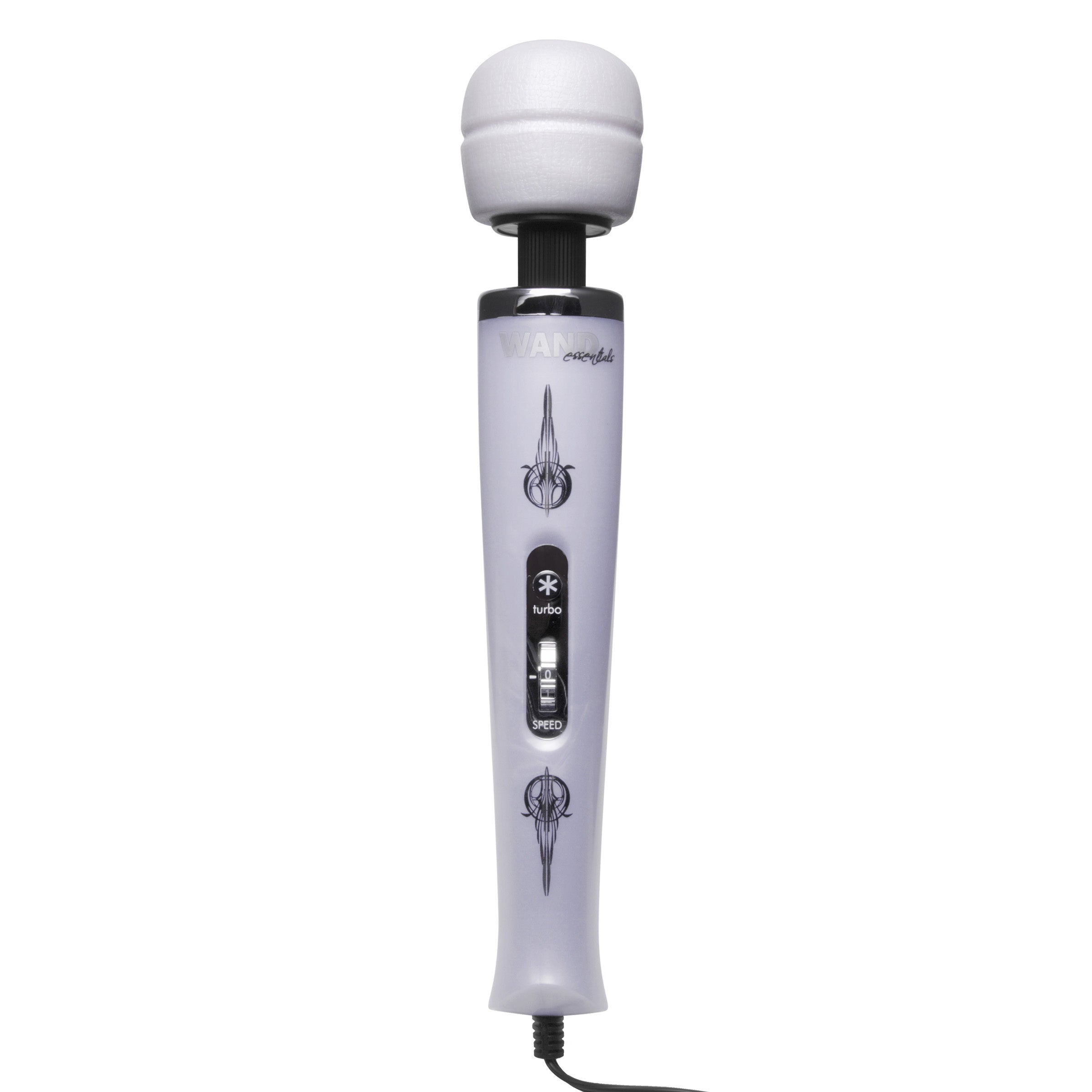 The Wand Essentials 8 Speed Turbo Pearl Massager with a white handle and cord