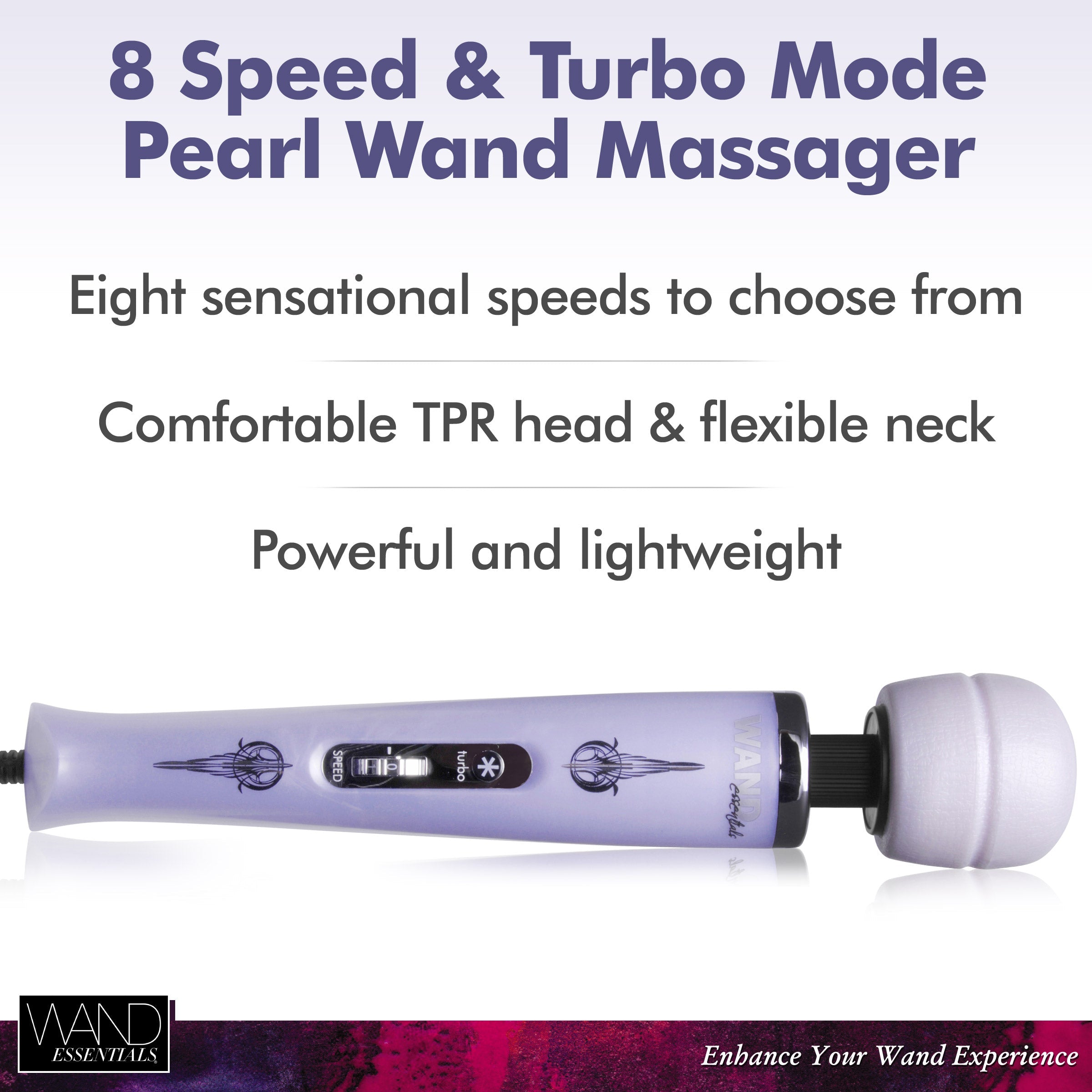 Detail of the 8 speed settings and turbo mode on the Pearl Wand Massager