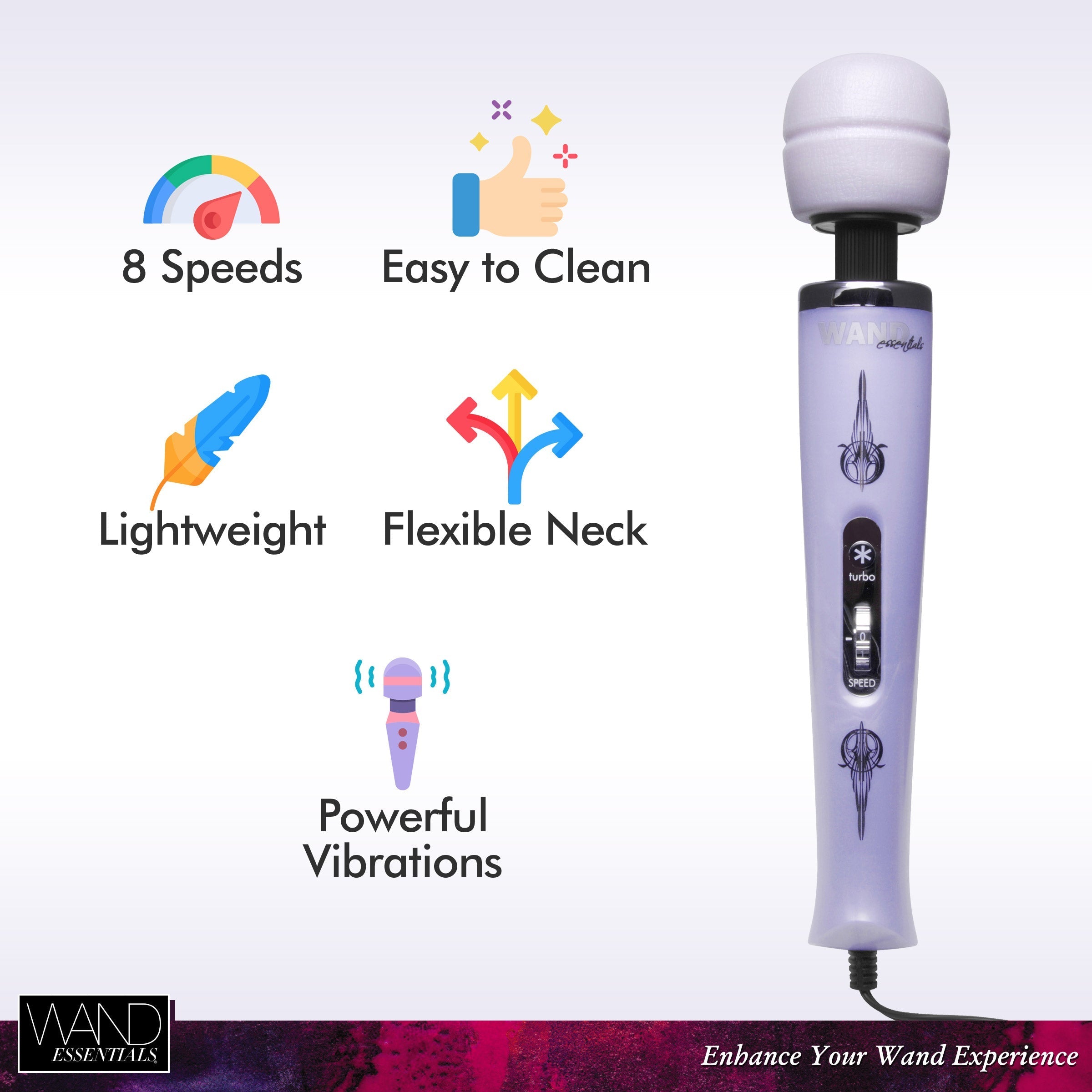 The Wand Essentials Turbo Pearl Massager showcased as a potent personal vibrator