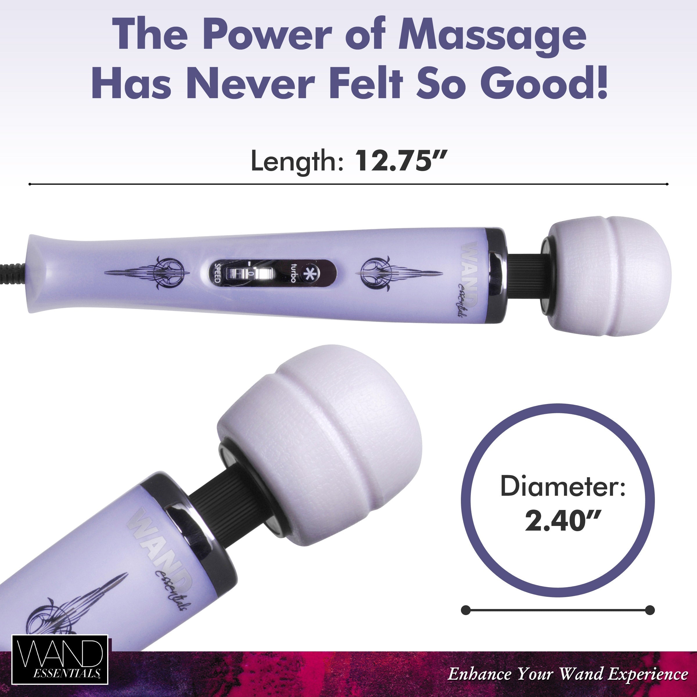 Promotional image highlighting the powerful massage capabilities of the Wand Essentials massager