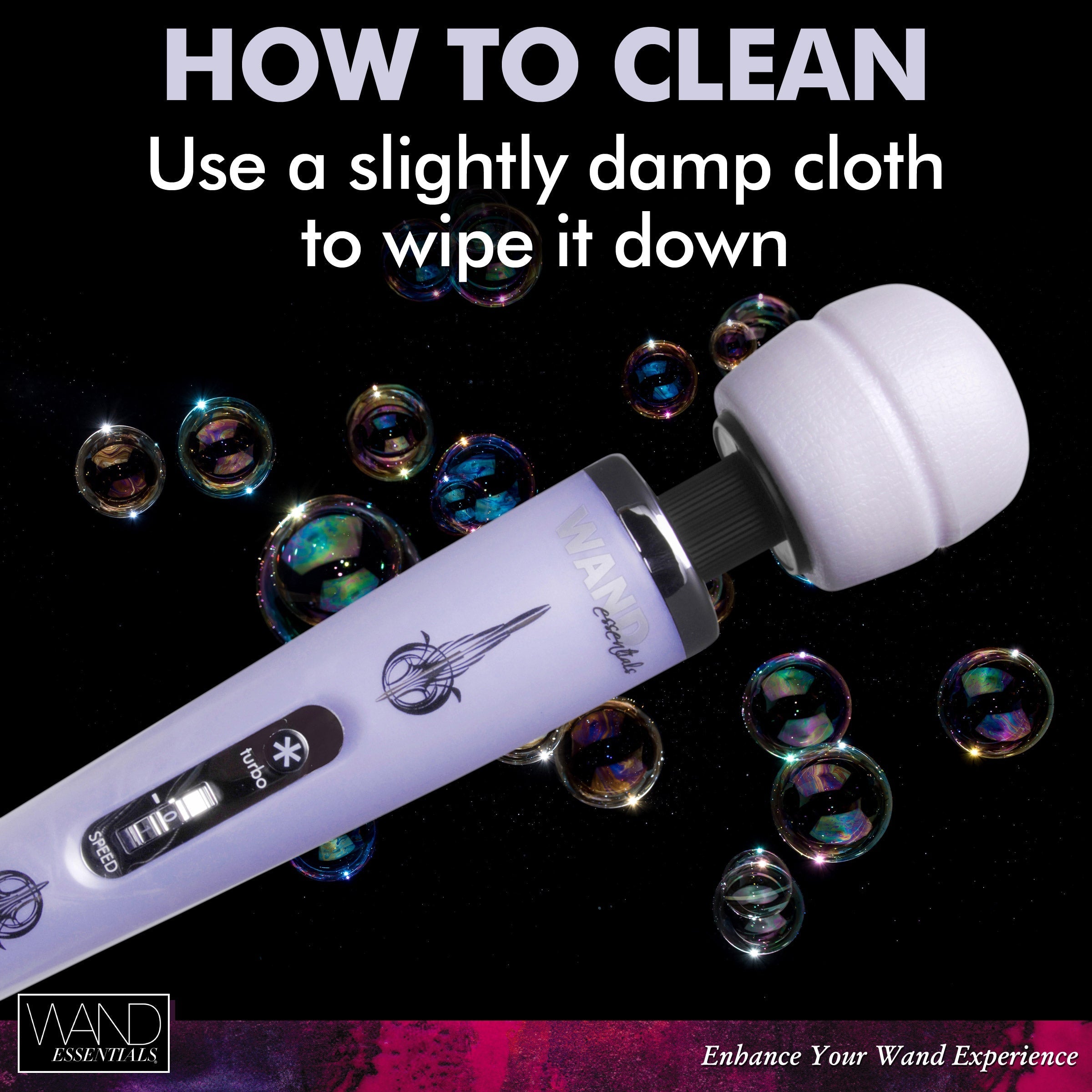 Instructions for proper cleaning and maintenance of the Wand Essentials Turbo Pearl Massager