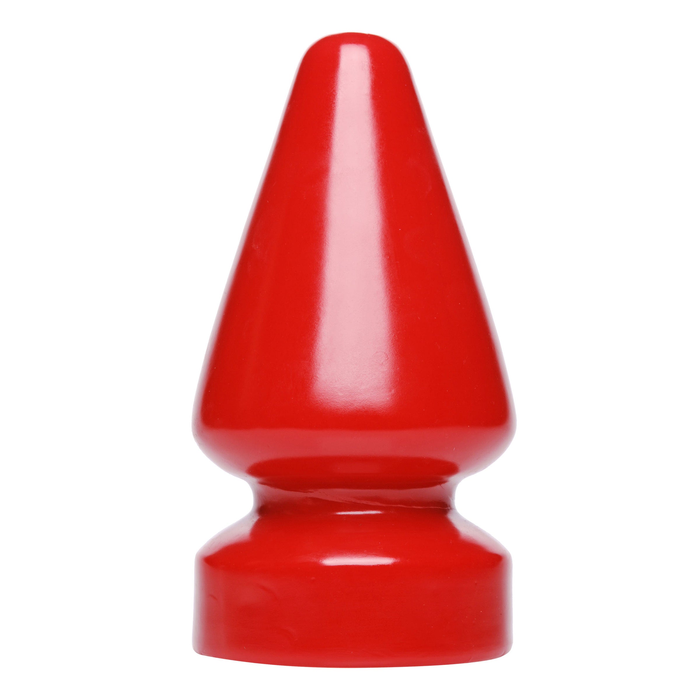 A red cone-shaped adult toy designed for anal play