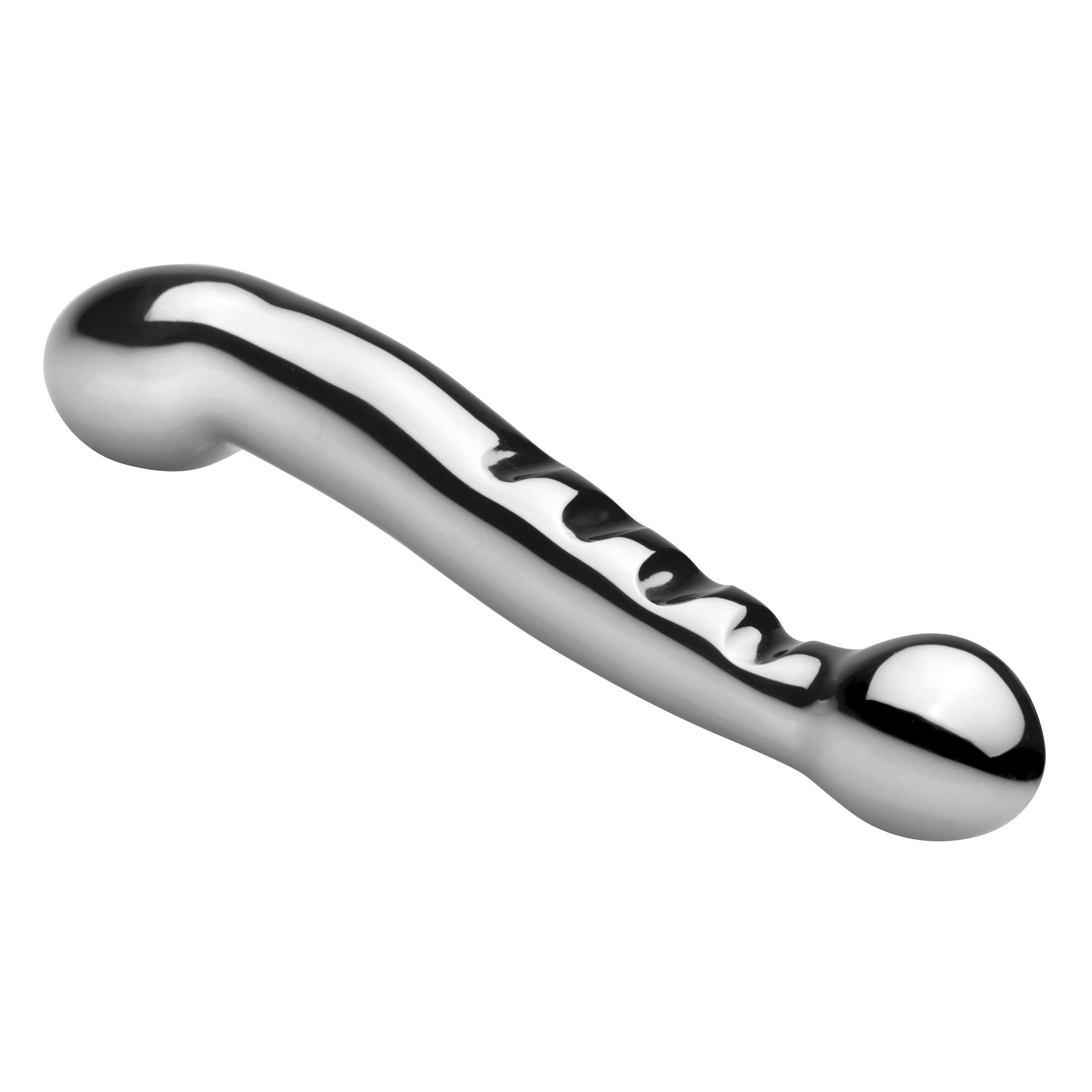 Detailed view of the Steel Elegance Dual Ended Dildo showing both ends