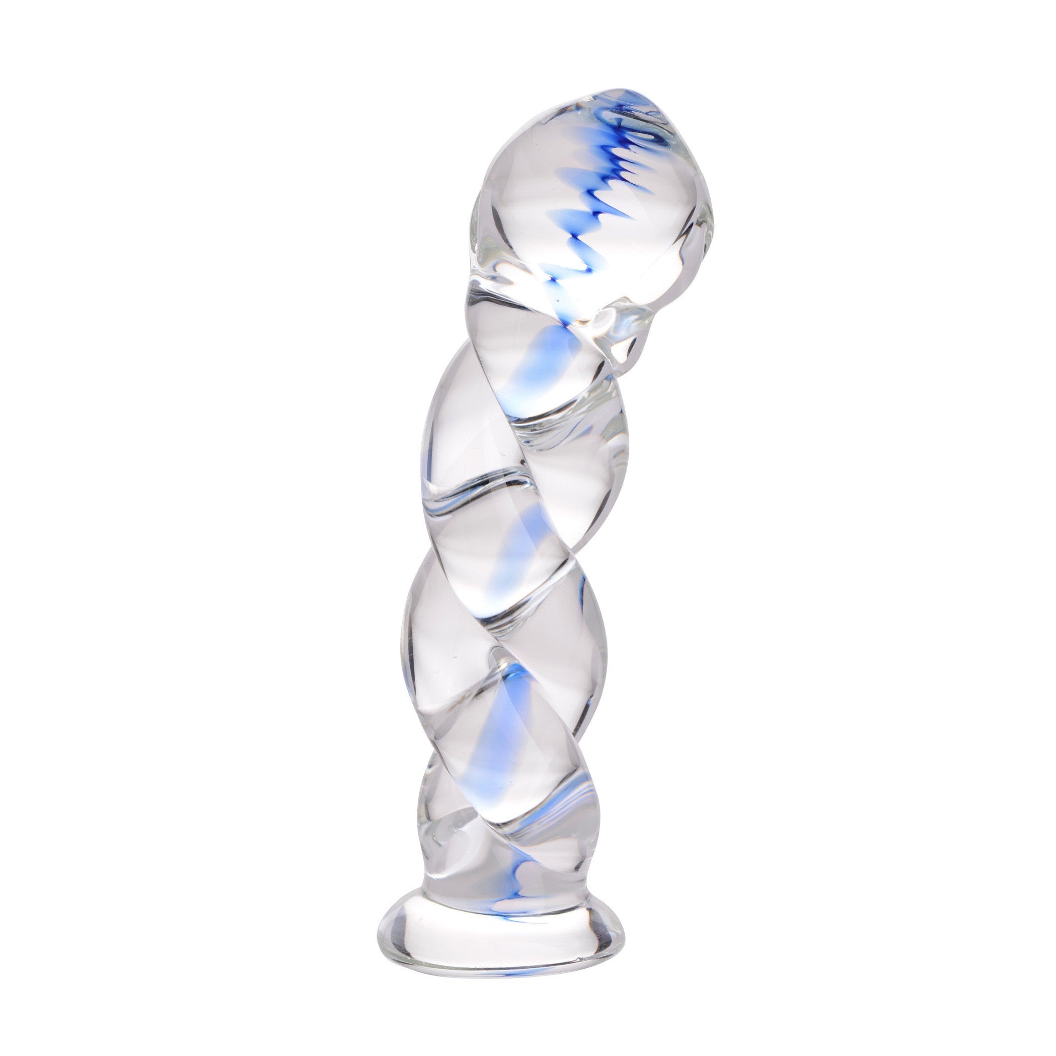 Twisted glass dildo with blue spiral design