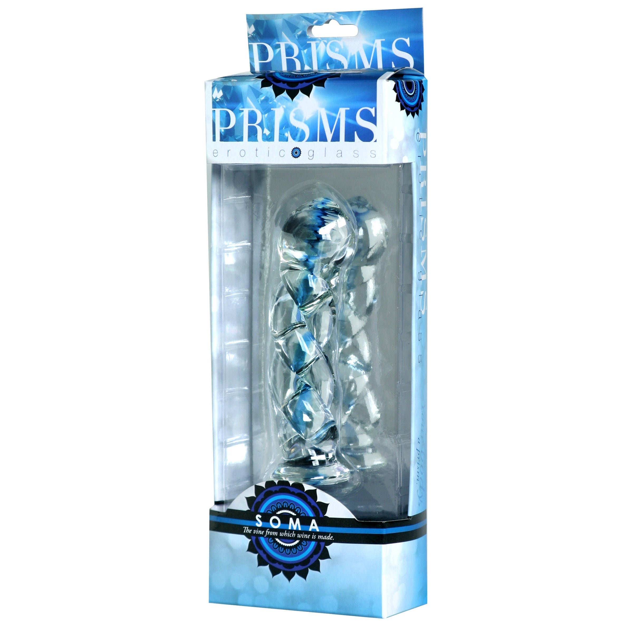 Blue and silver twisted Soma glass dildo