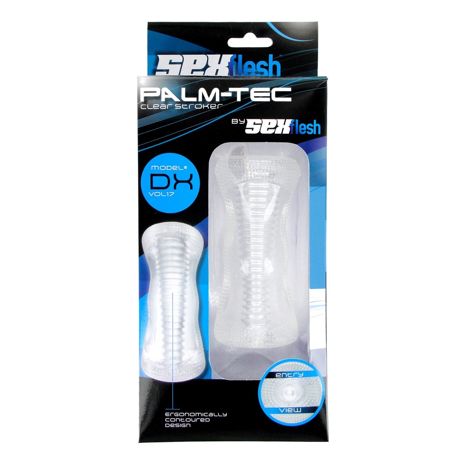 Packaging of the Palm-tec Dx Vol 17 male stroker with product information