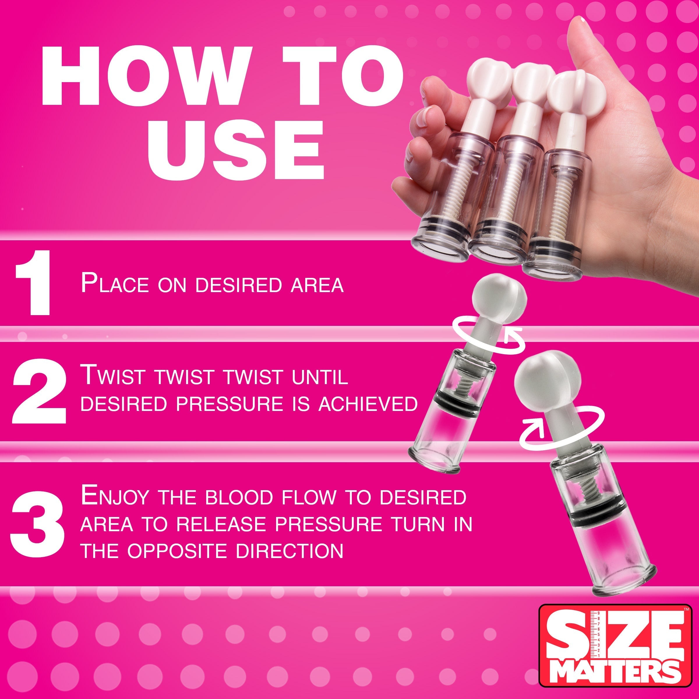 Instructional image on how to use the Max Twist Clit and Nipple Triple Sucker Set