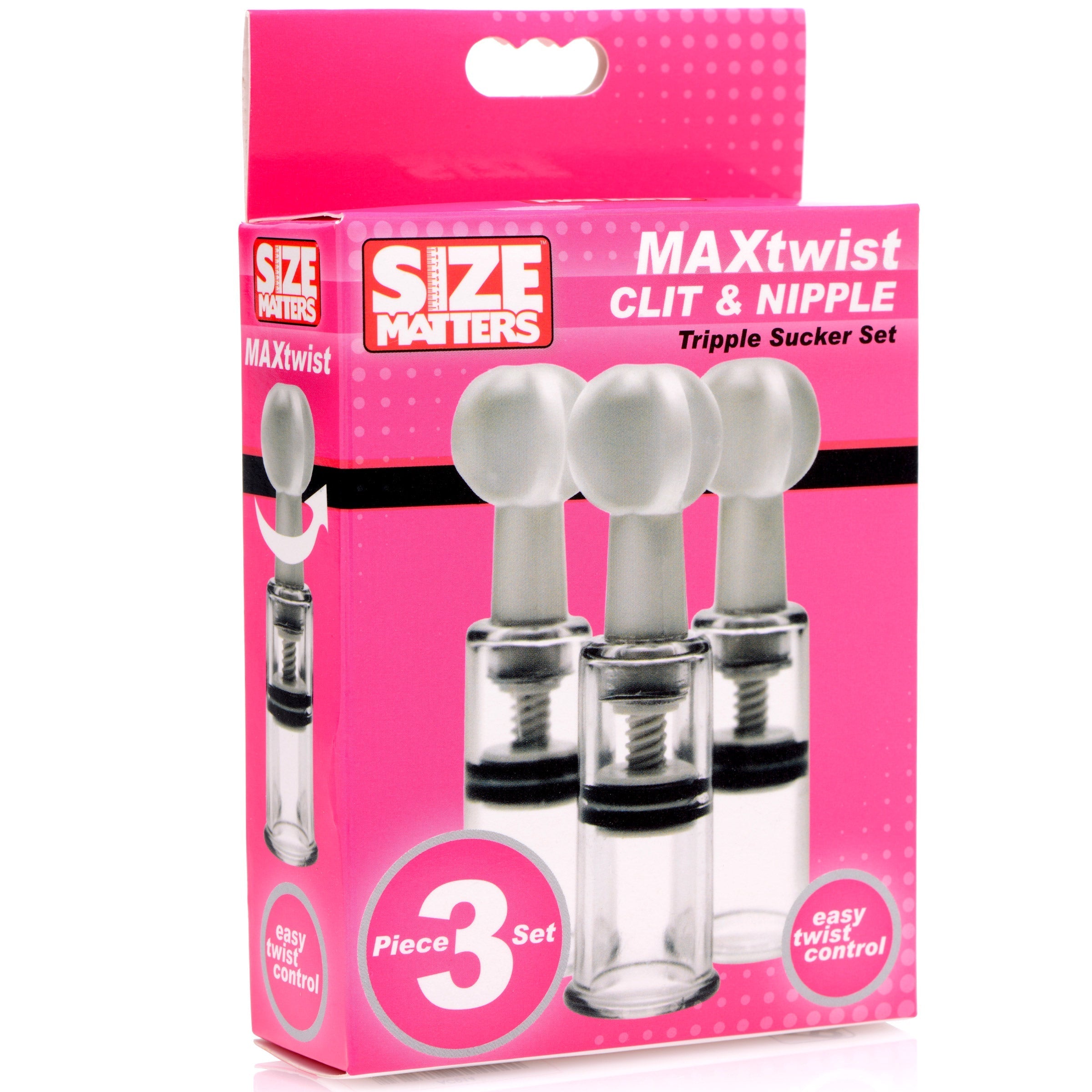 The complete Max Twist Clit and Nipple Triple Sucker Set laid out