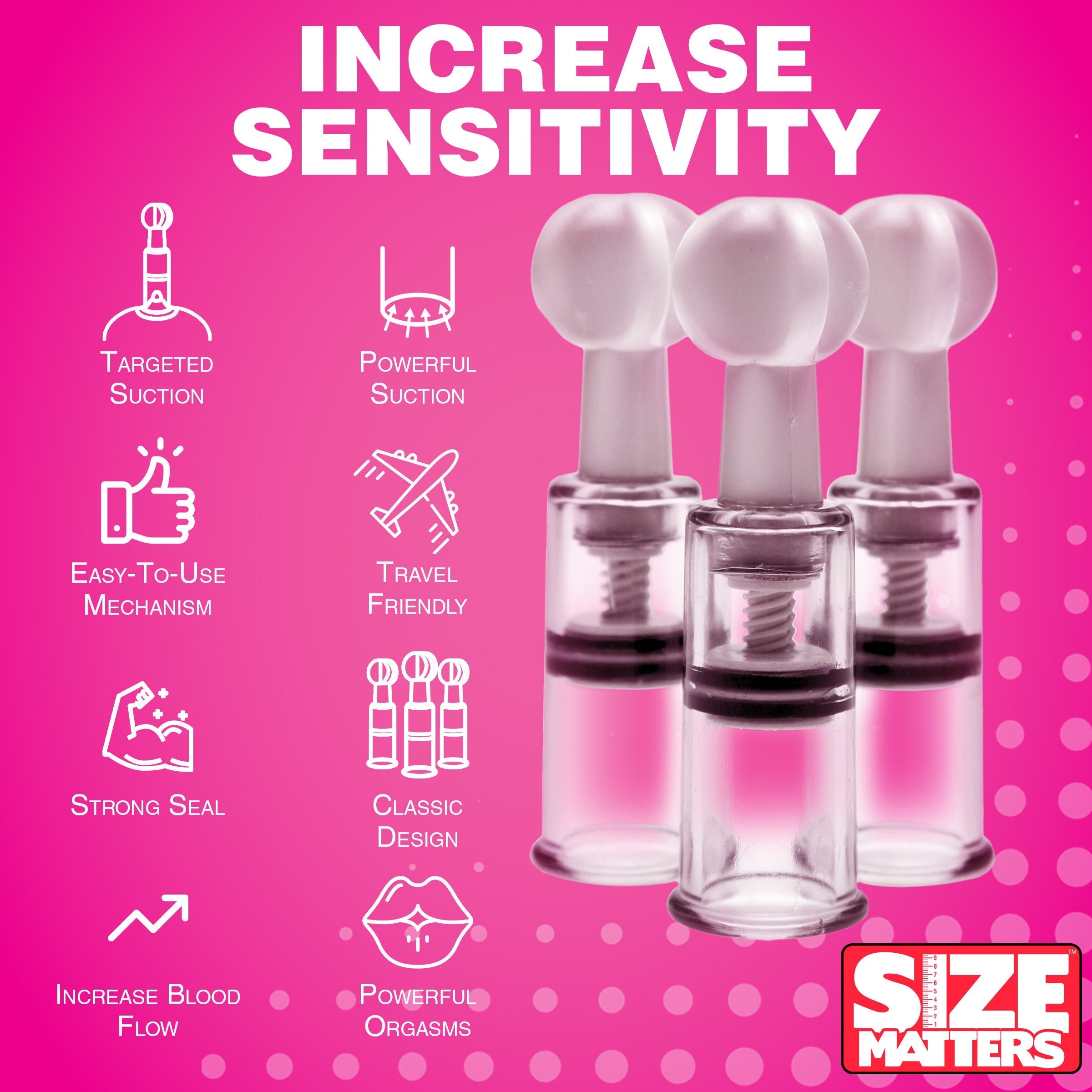 Promotional image highlighting the various sizes of the Max Twist suction cups