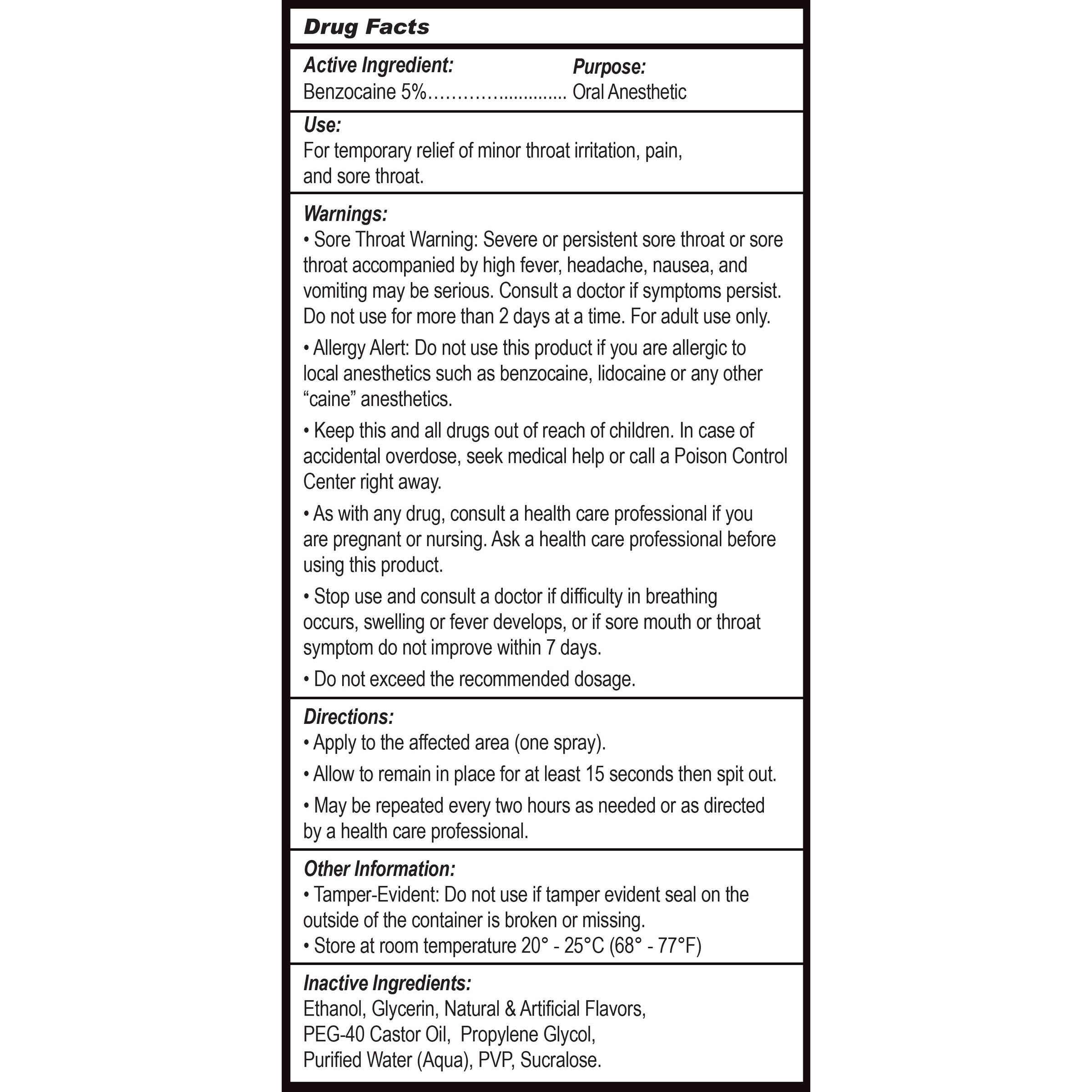 Ingredient information and usage instructions on the packaging of Suck It Throat Desensitizing Oral Sex Spray 2 Oz