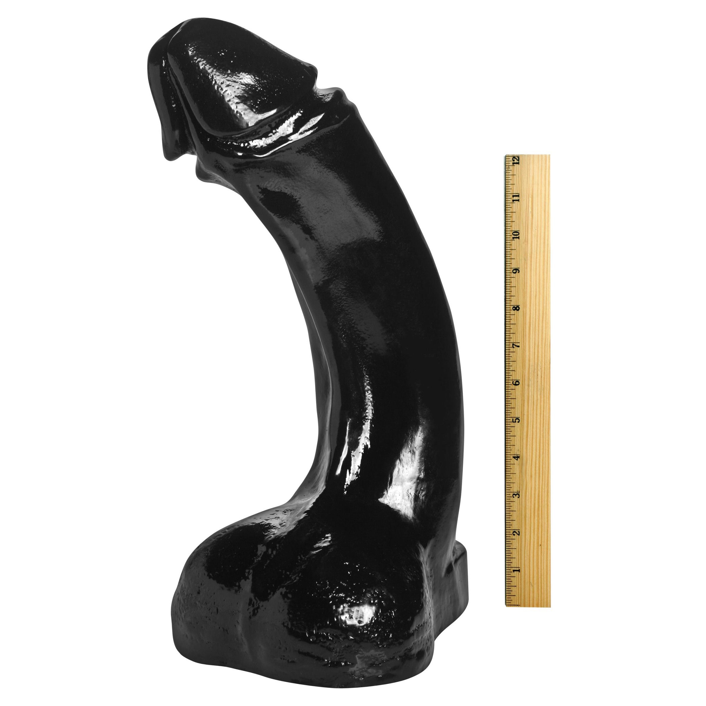 The Annihilator XXXL 18 Inch Dildo displayed alongside a measuring ruler for scale