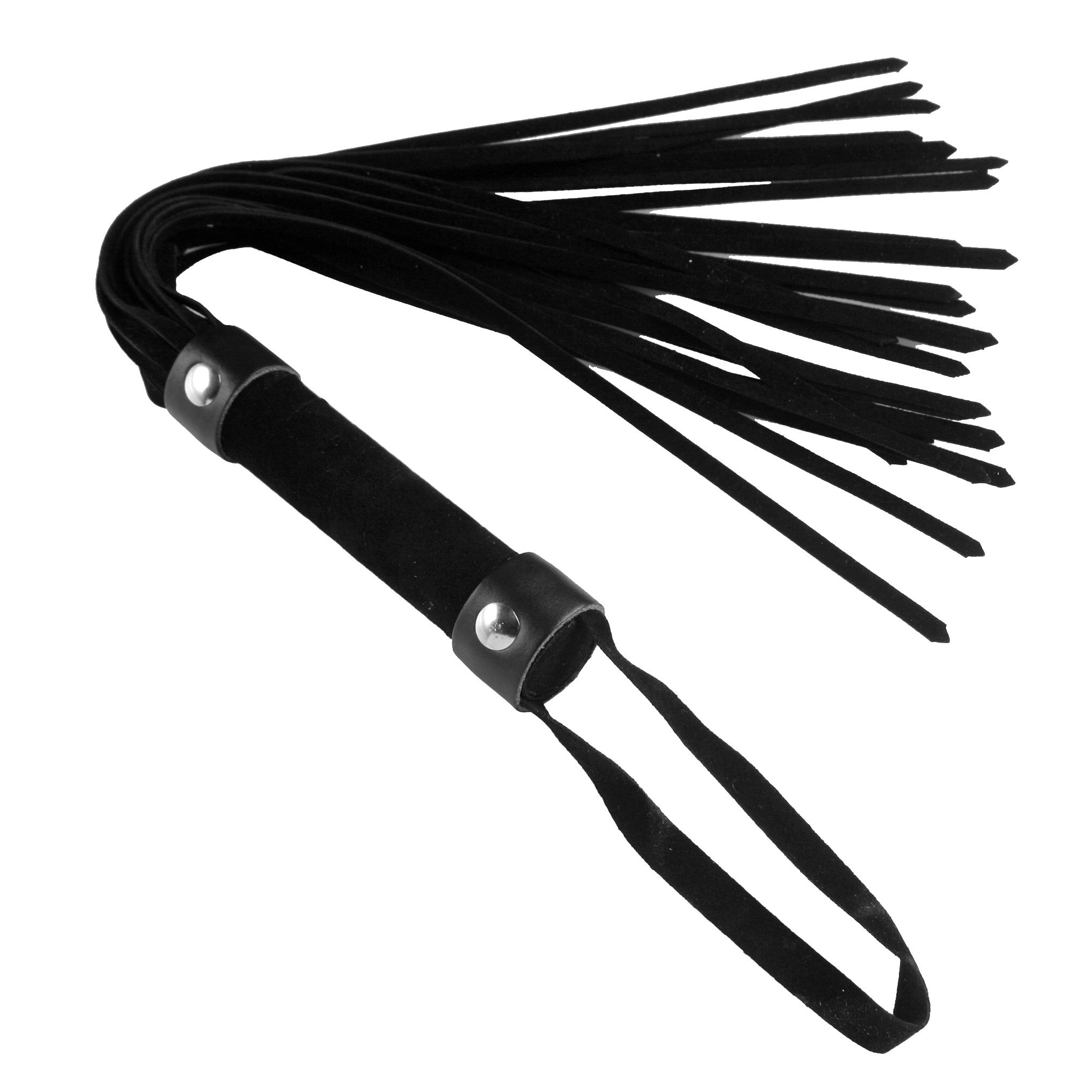 Short suede flogger with black tails and a sturdy handle