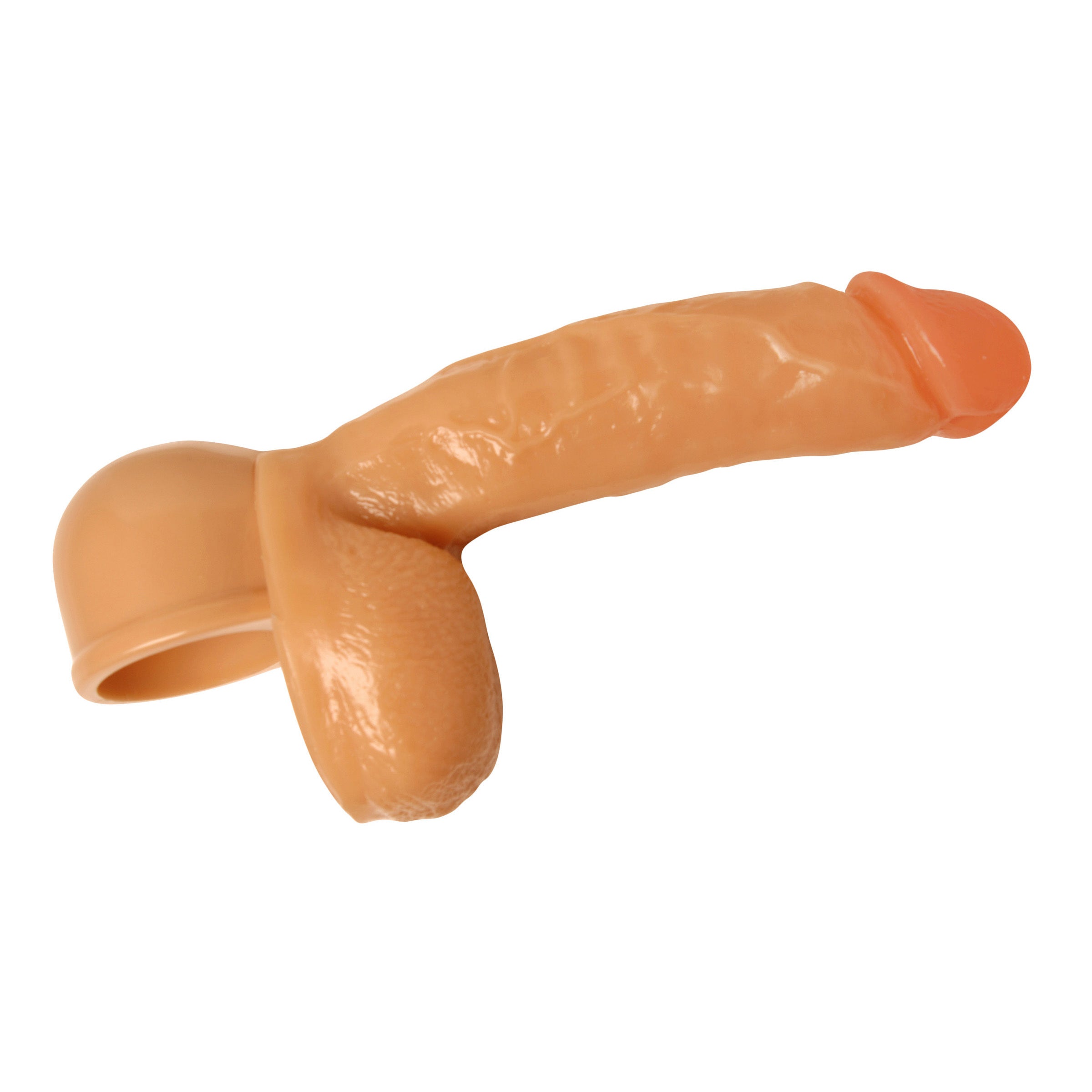 Wand Essentials Ride-n-Vibe dildo attachment with a contoured orange tip