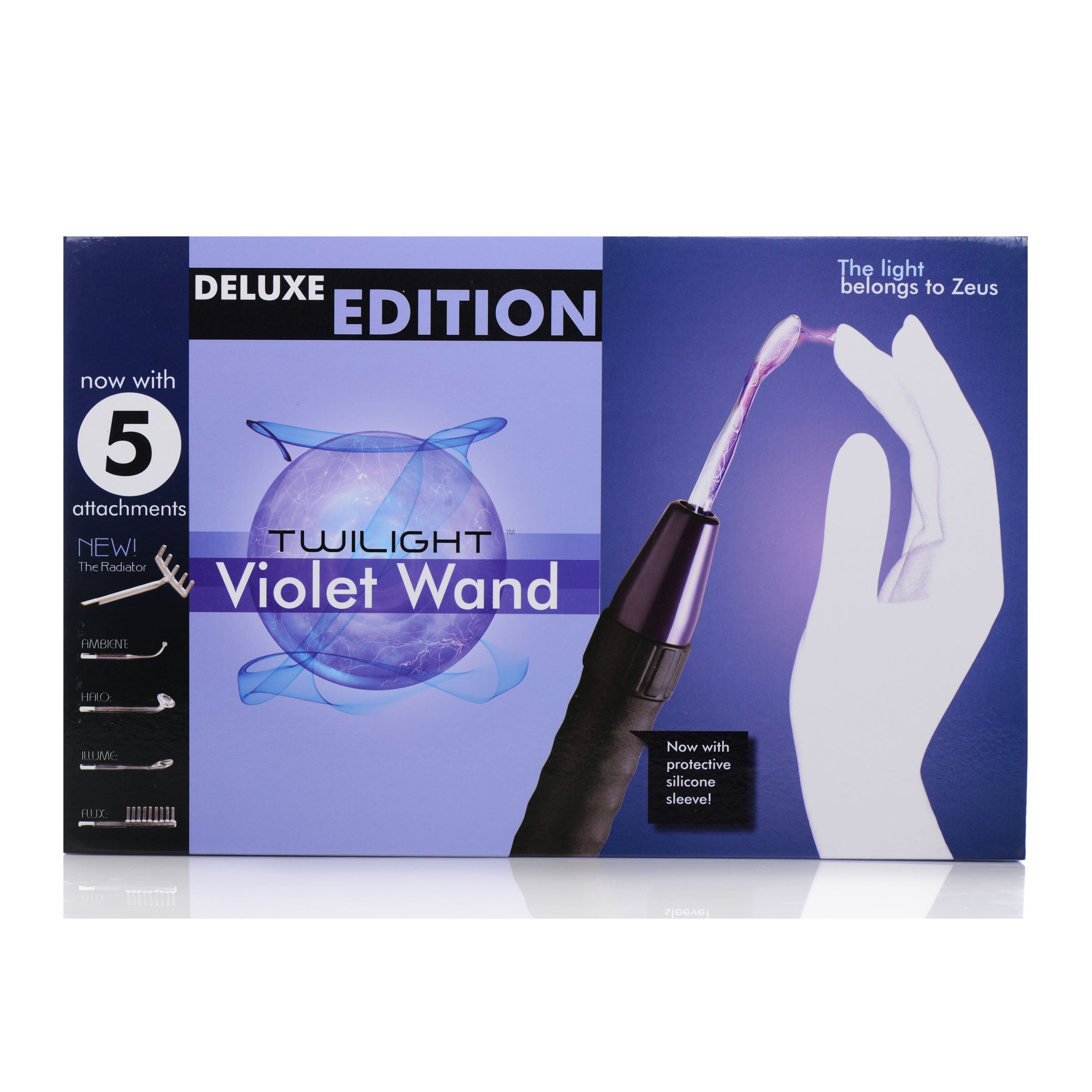 The packaging of the Zeus Deluxeion Twilight Violet Wand Kit