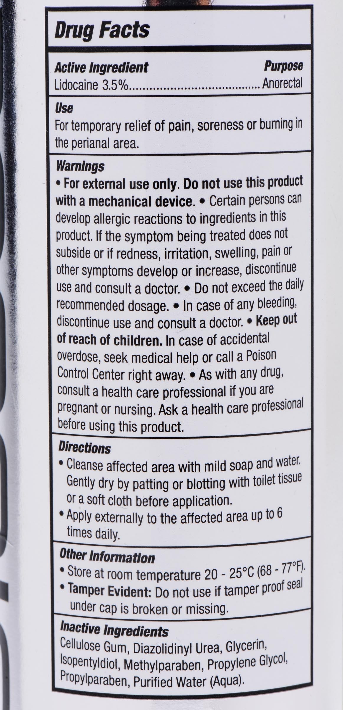 Close-up view of the Extra Strength Anal Desensitizing Lube 8.25 Oz. product label