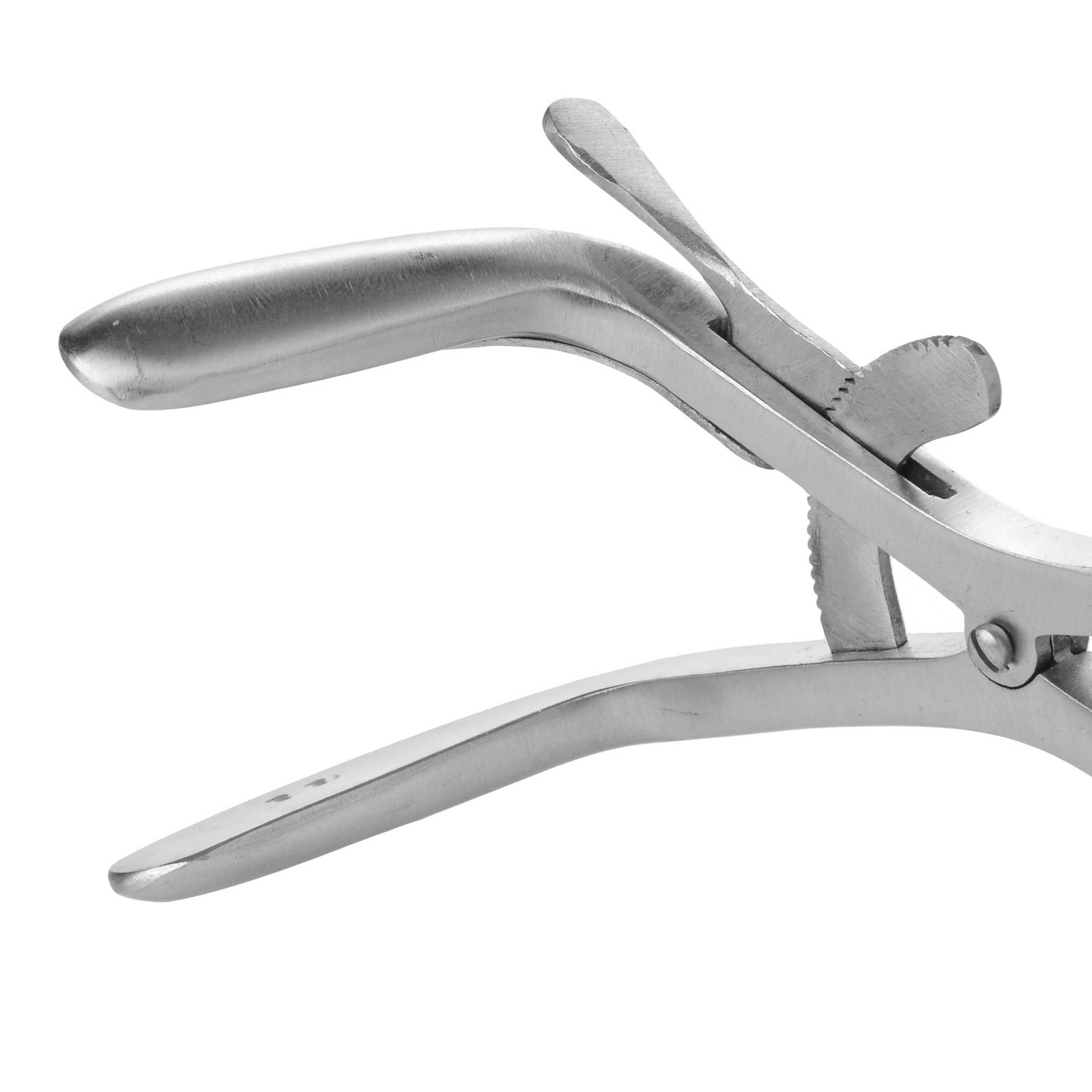 Surgical-grade stainless steel Jennings gag with a rubber coating, isolated on white