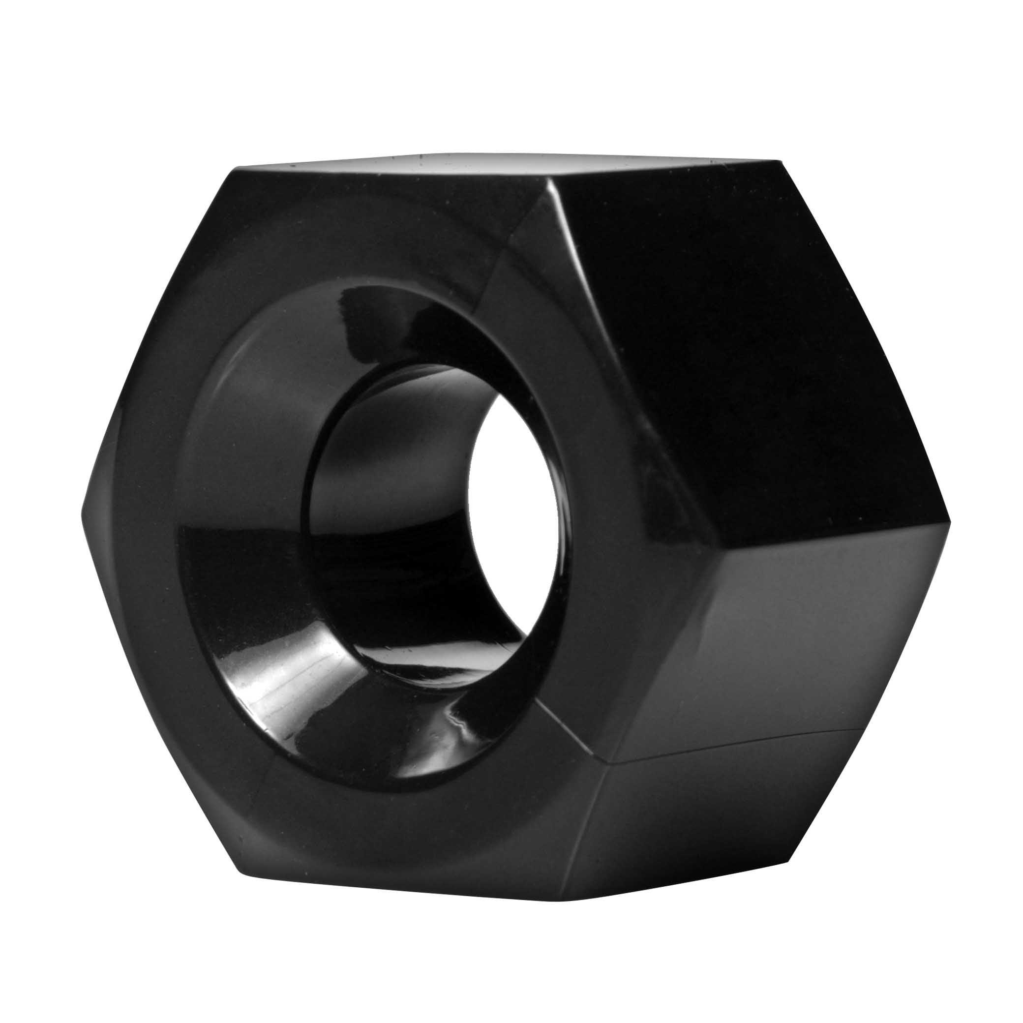 Black hexagonal heavy duty cock ring and ball stretcher