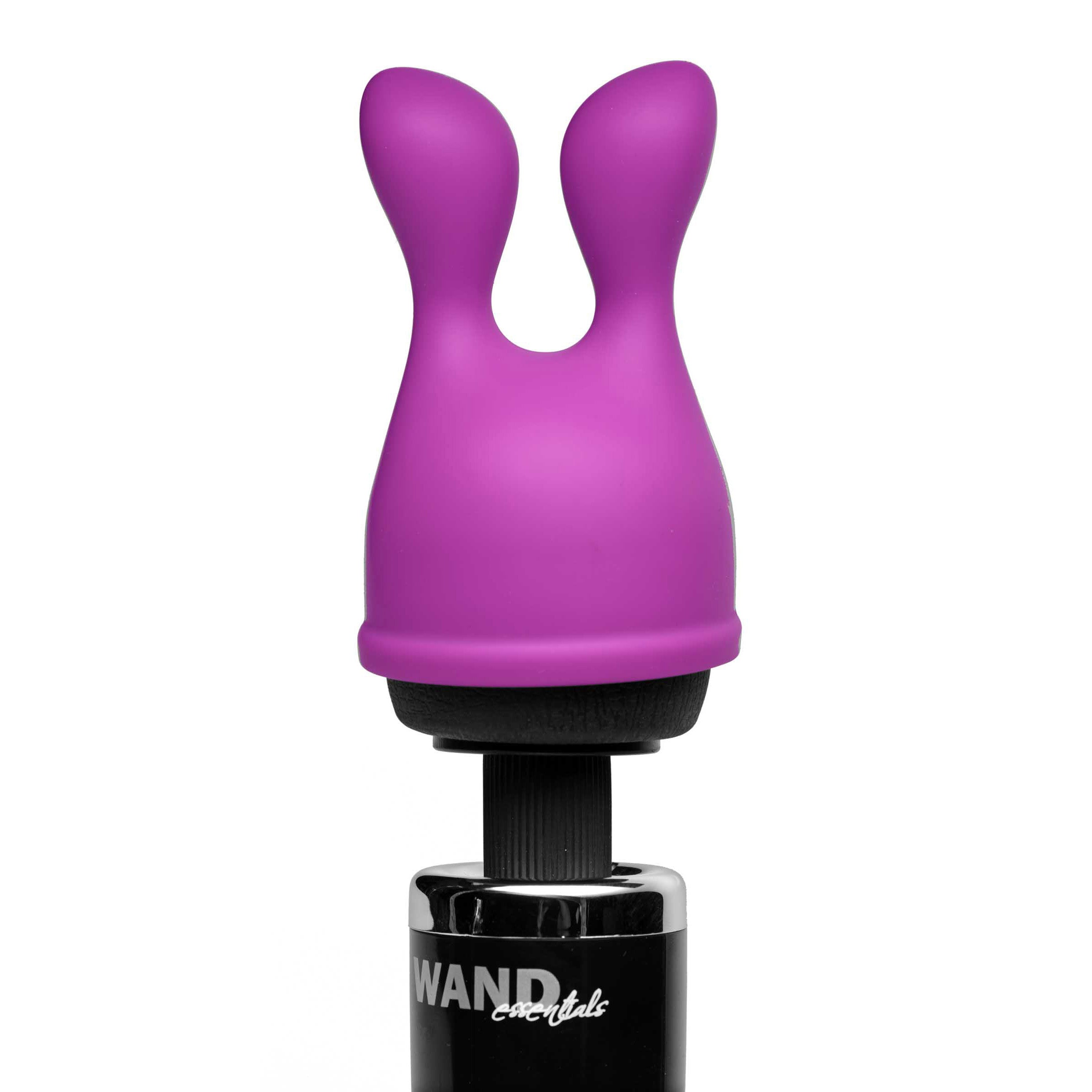 Close-up of the purple Bliss Tips silicone attachment with a black base for wand massagers