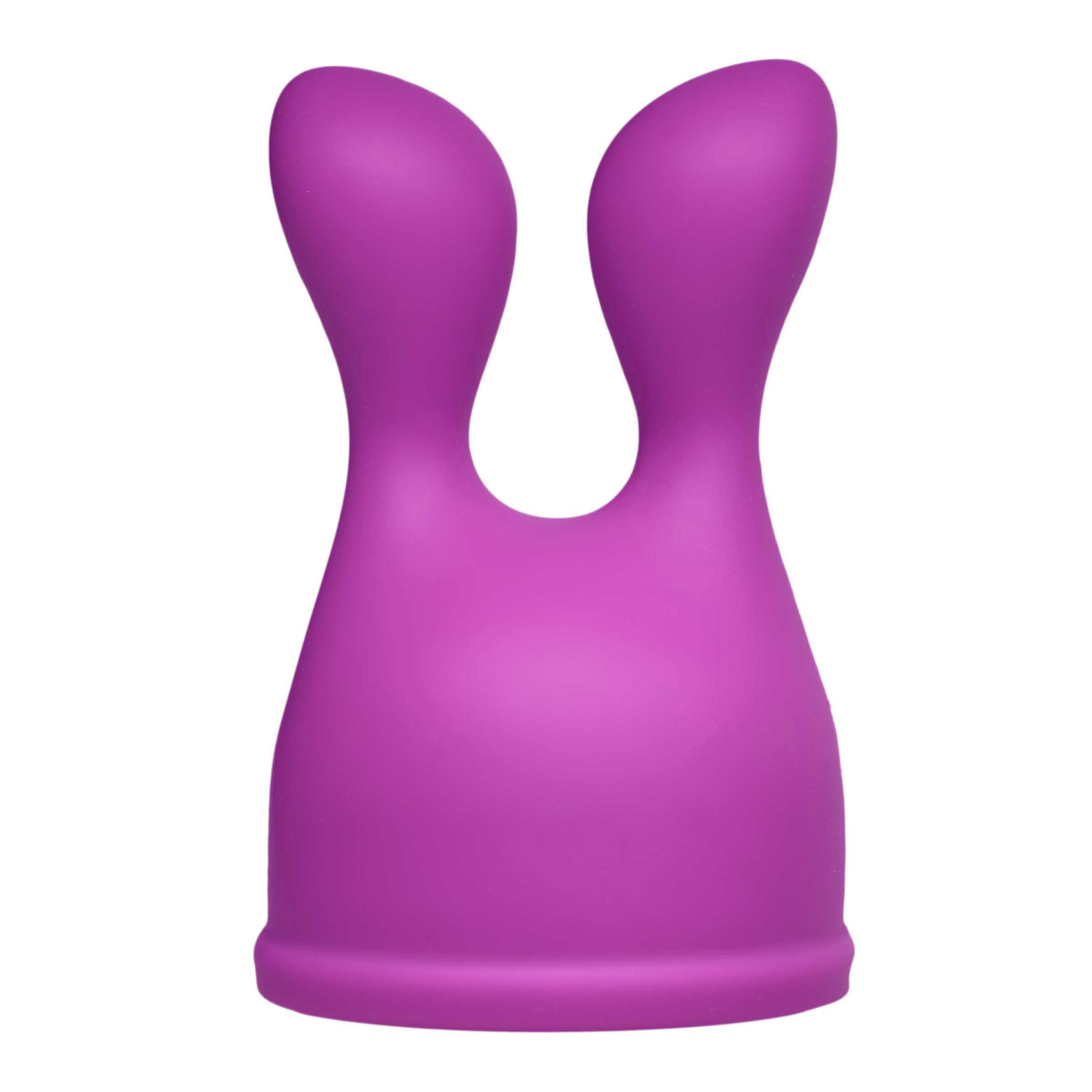 Silicone wand massager attachment with rabbit-ear design in purple