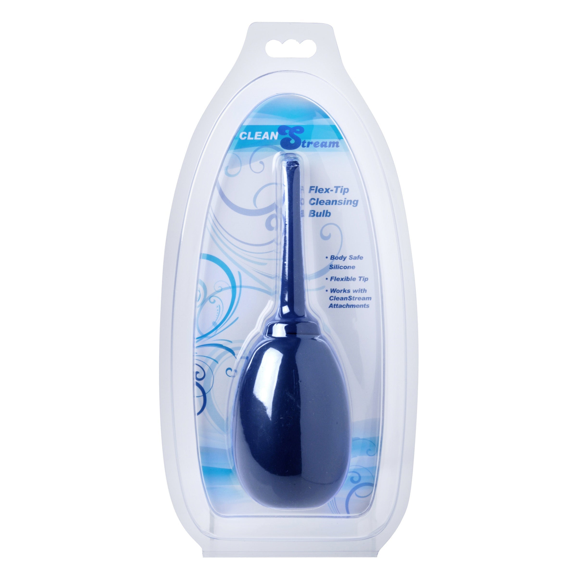 Packaged blue enema bulb designed for personal hygiene