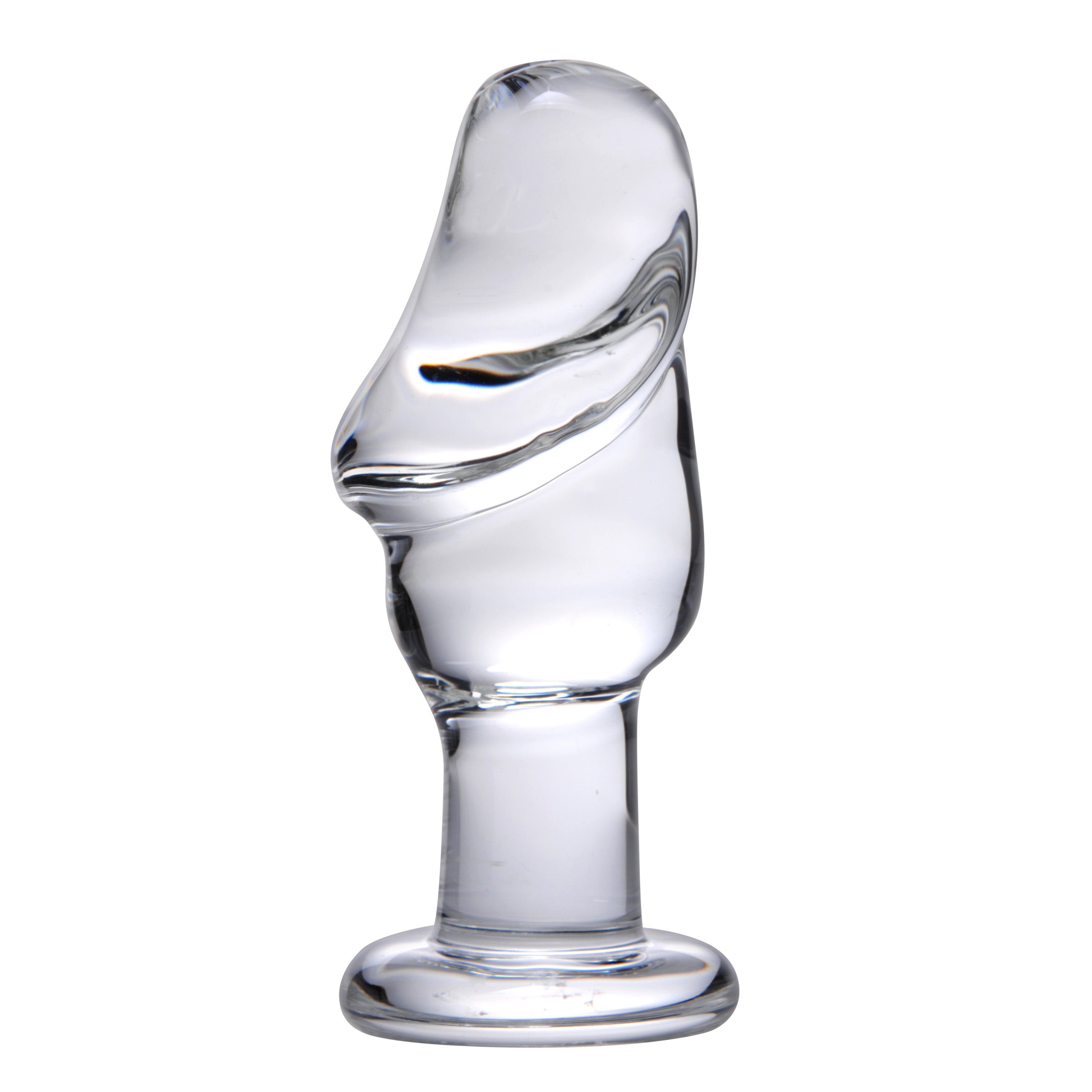 Glass penis-shaped anal plug with a black colored tip