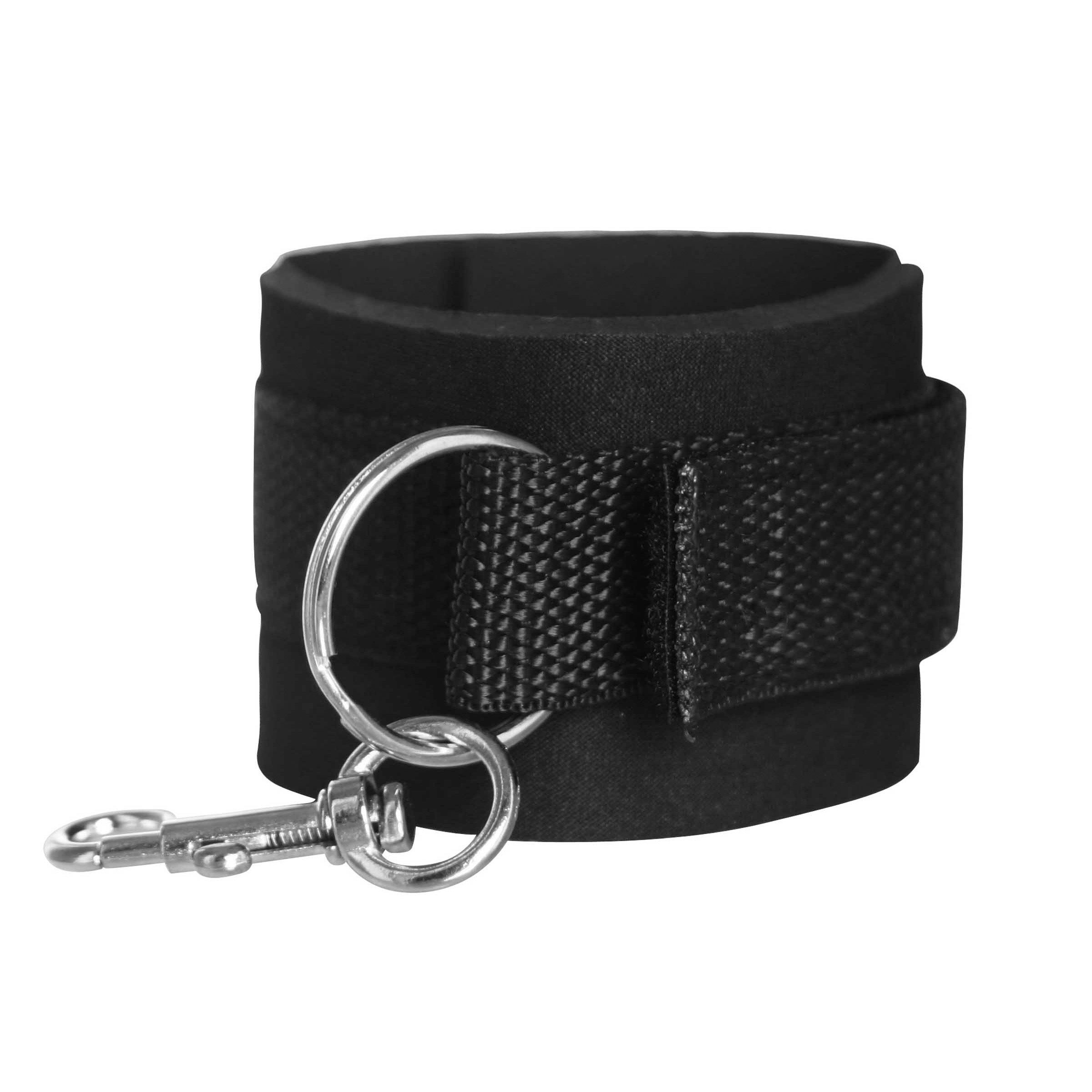 Close-up of the black nylon wrist cuffs included in the 24-inch bondage bar kit