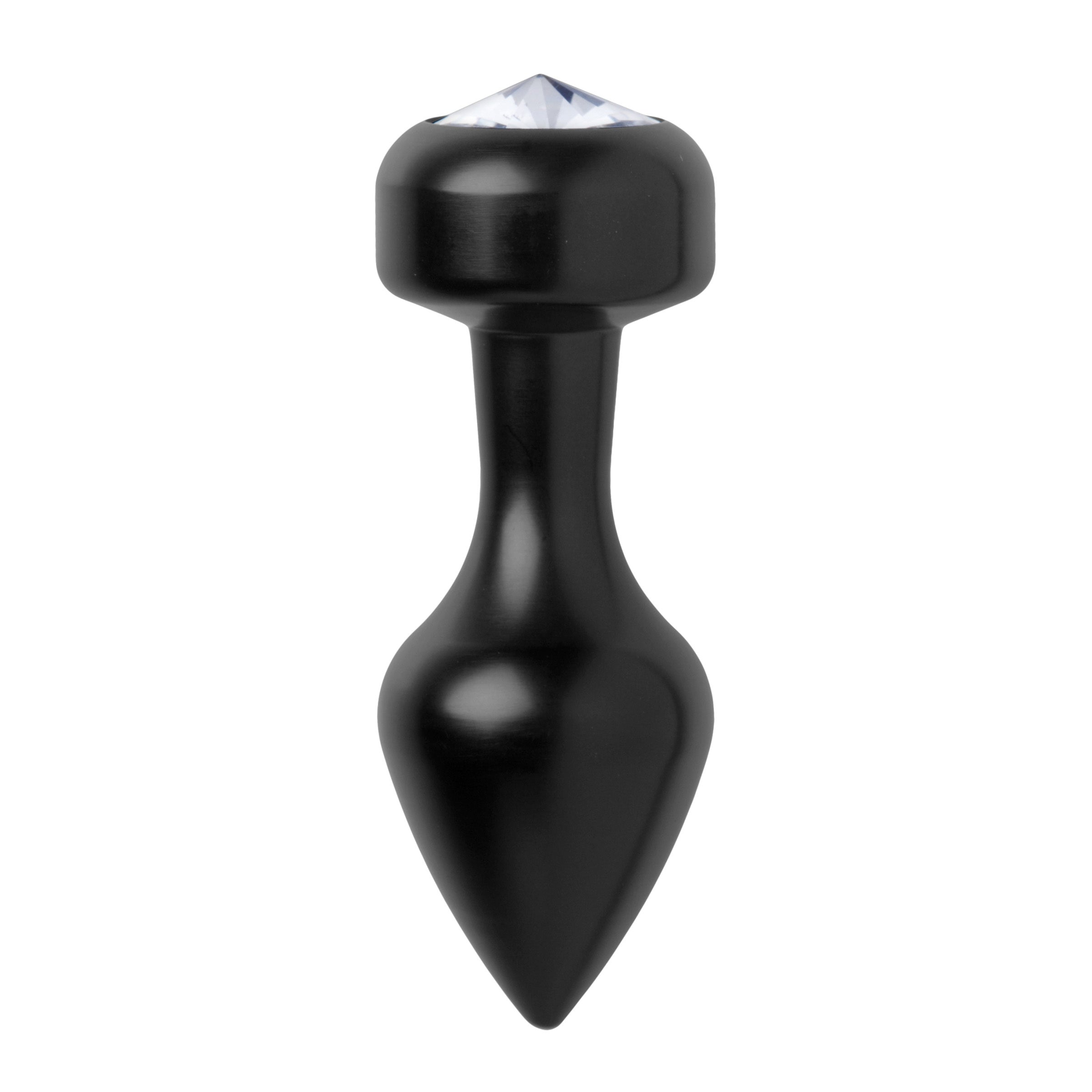 Petite jewel aluminum anal plug with a black finish and a sparkling gem