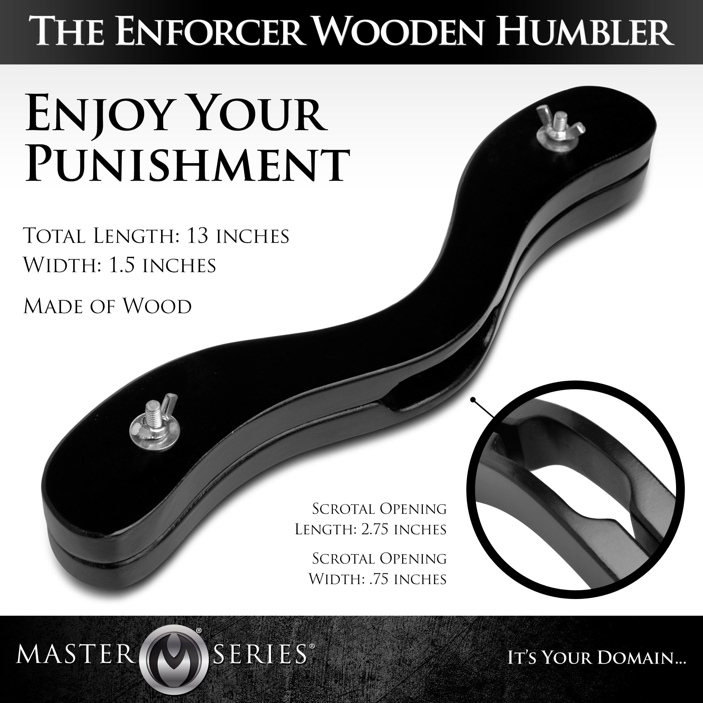 The Enforcer Black Wooden Humbler BDSM toy profile view