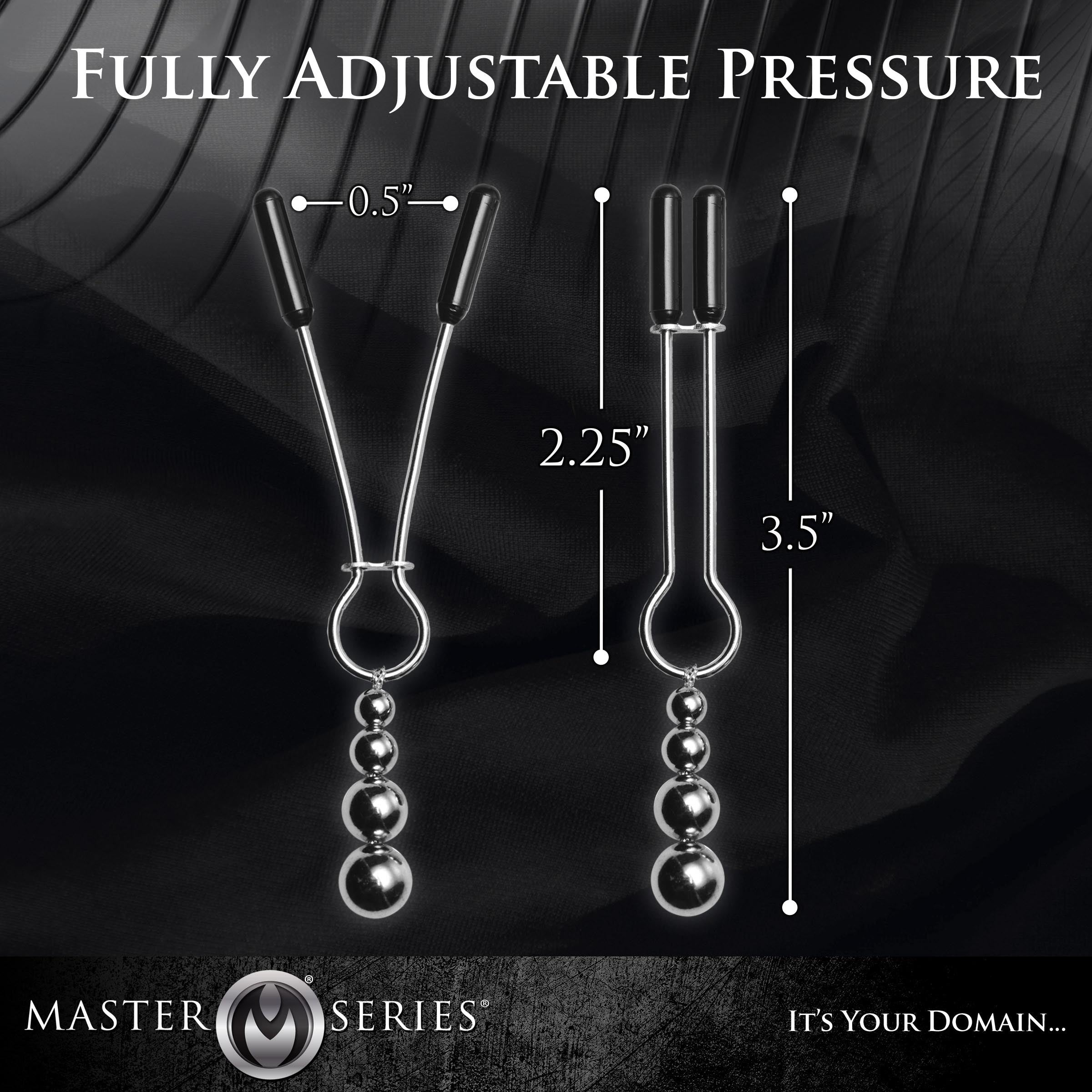 Close-up of the adjustable pressure ball feature on the Adorn Triple Bead Nipple Clamp Set