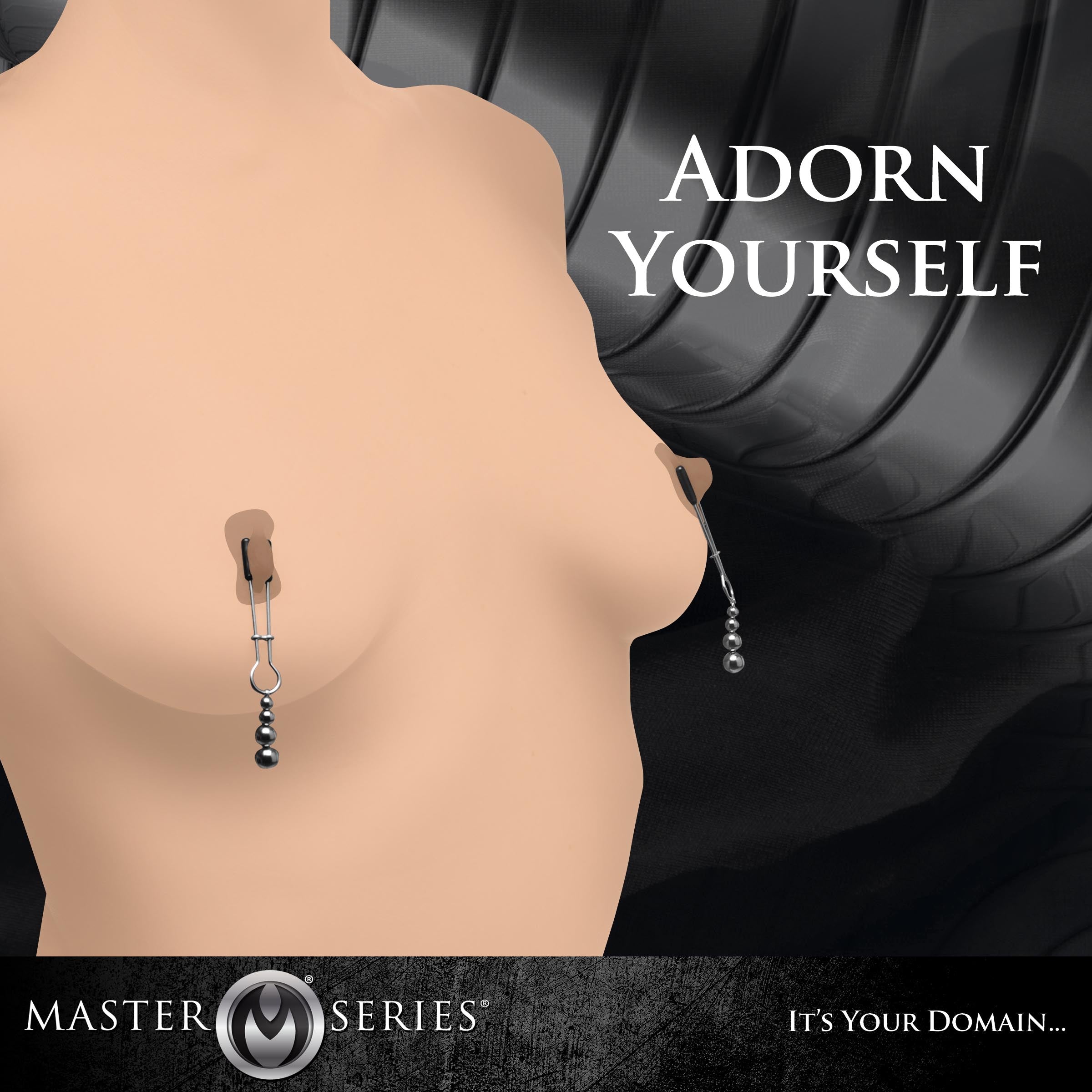 Packaging of the Adorn Triple Bead Nipple Clamp Set by Master Series