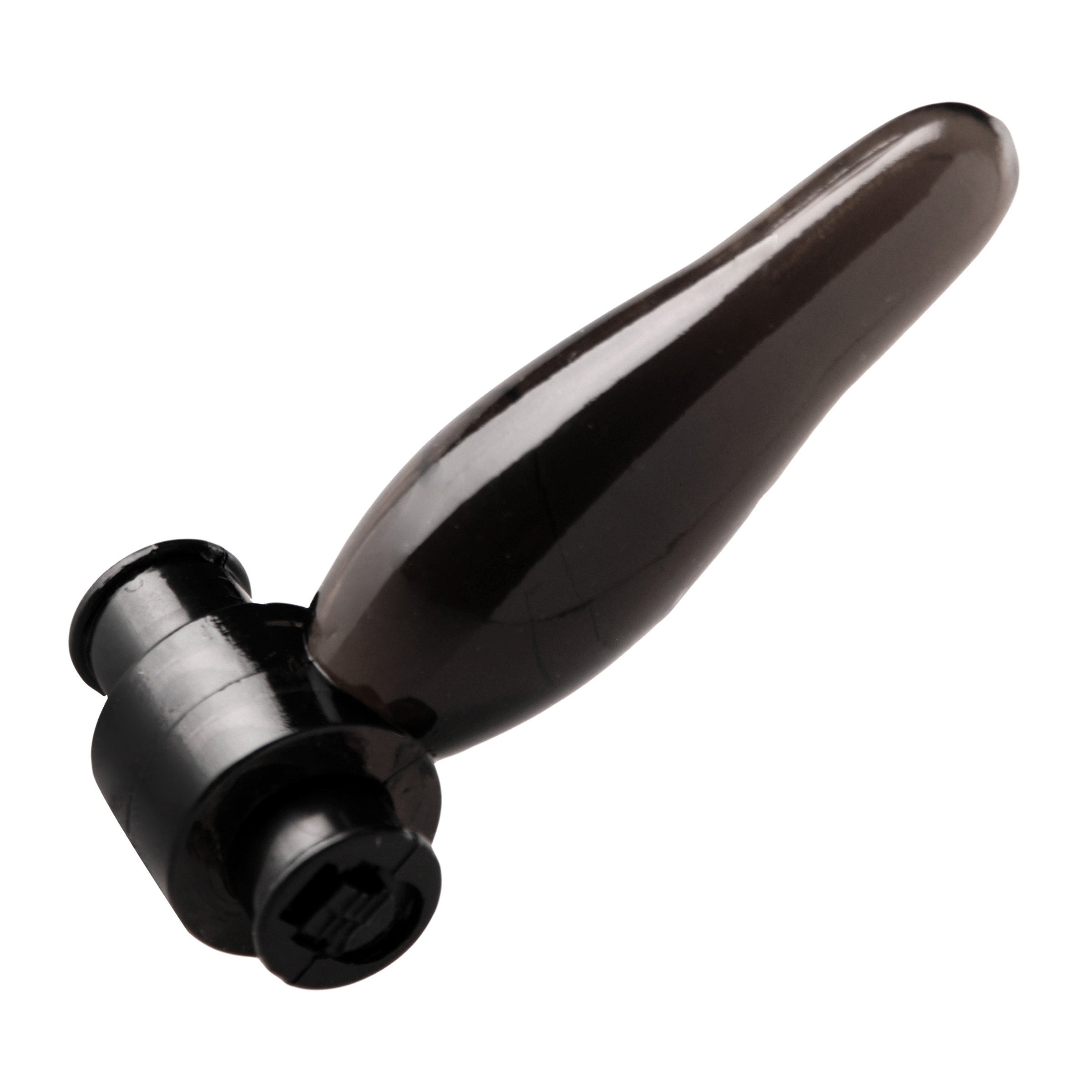 Close-up of a mini vibrating anal plug with black and white detailing