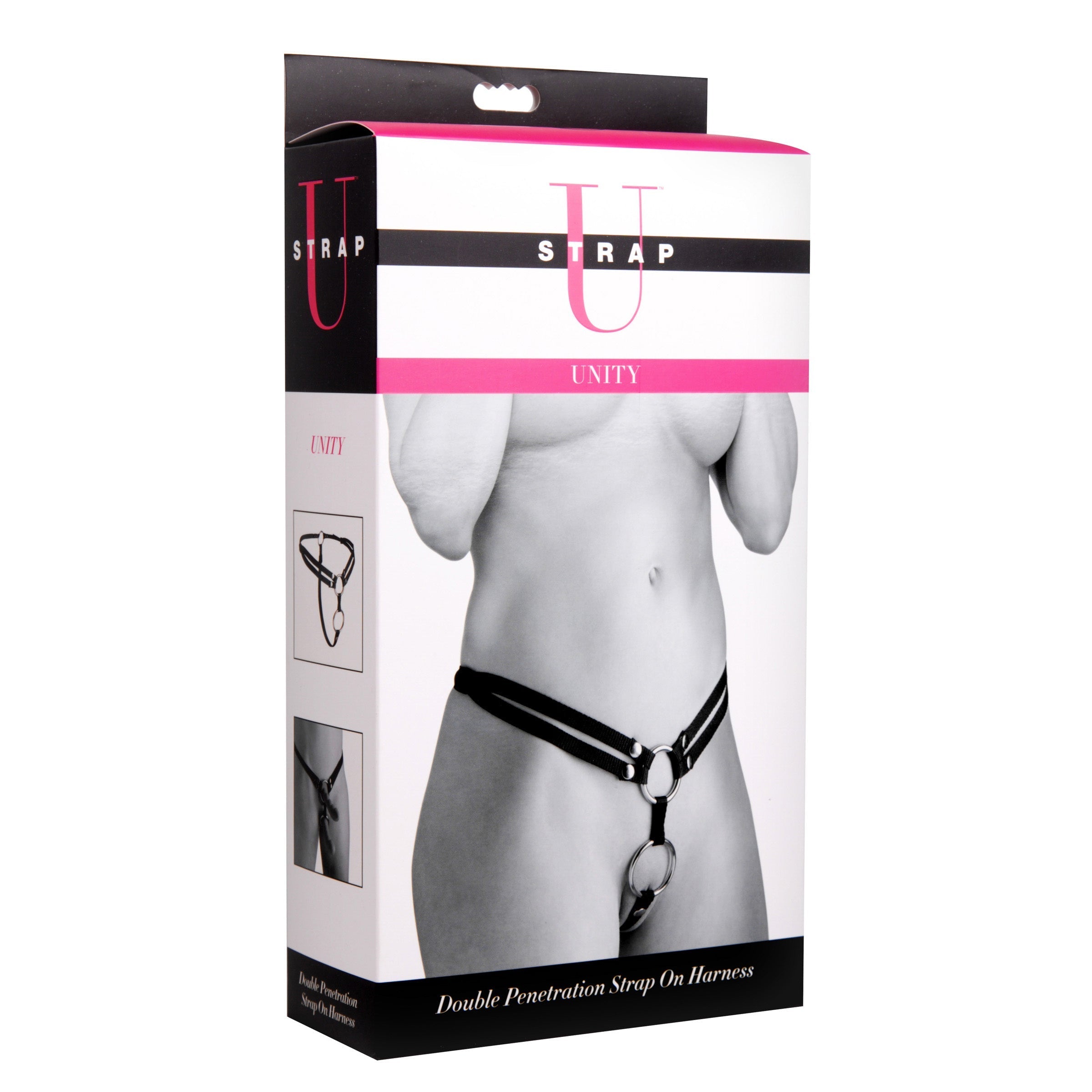 Packaging of the Unity Double Penetration Strap On Harness