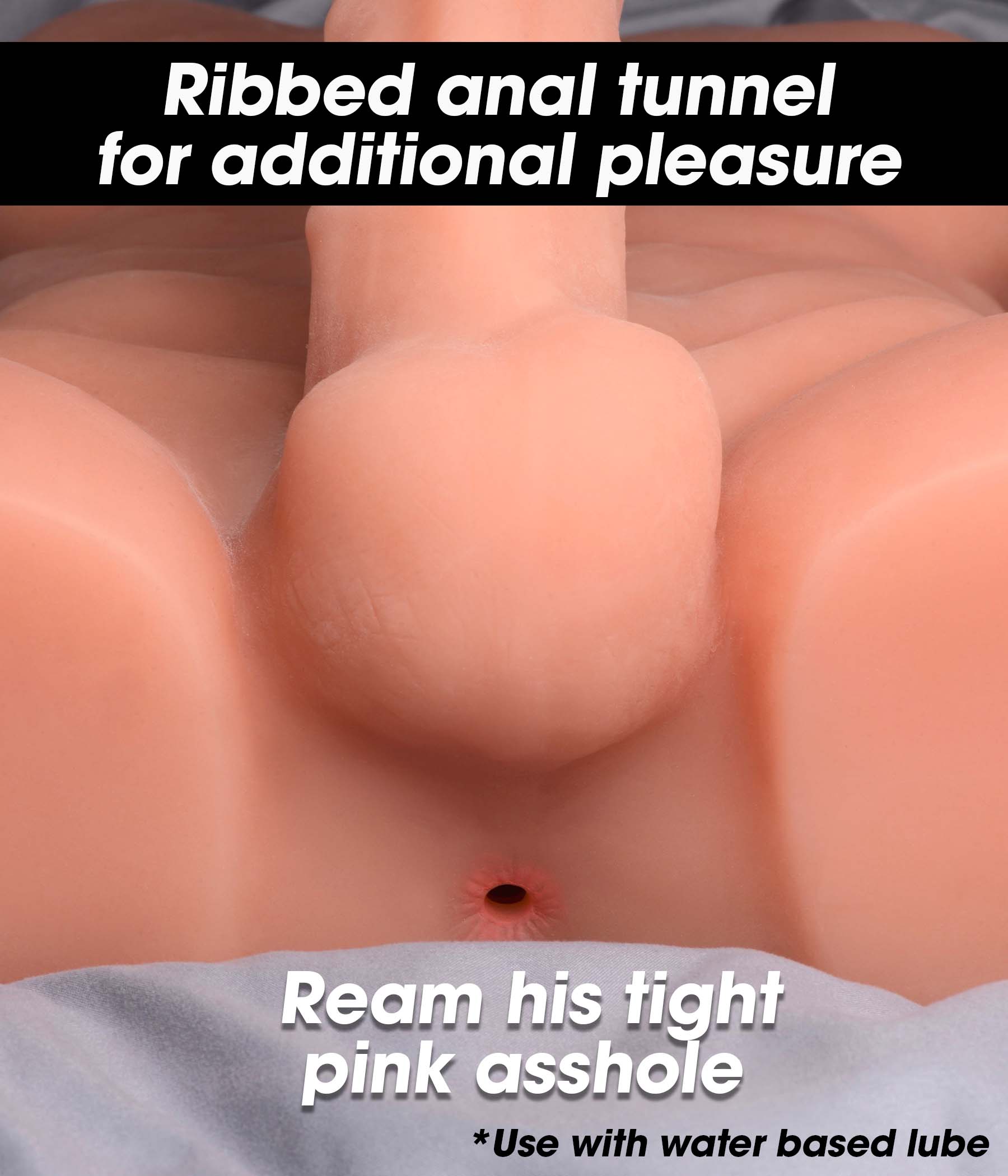 The Chiseled Chad Male Love Doll with a feature highlighting the textured anal tunnel