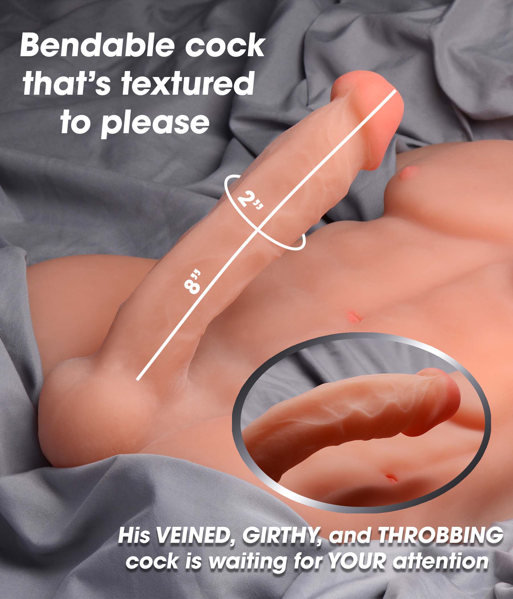 Detailed image of the bendable and textured feature of the Chiseled Chad Male Love Doll