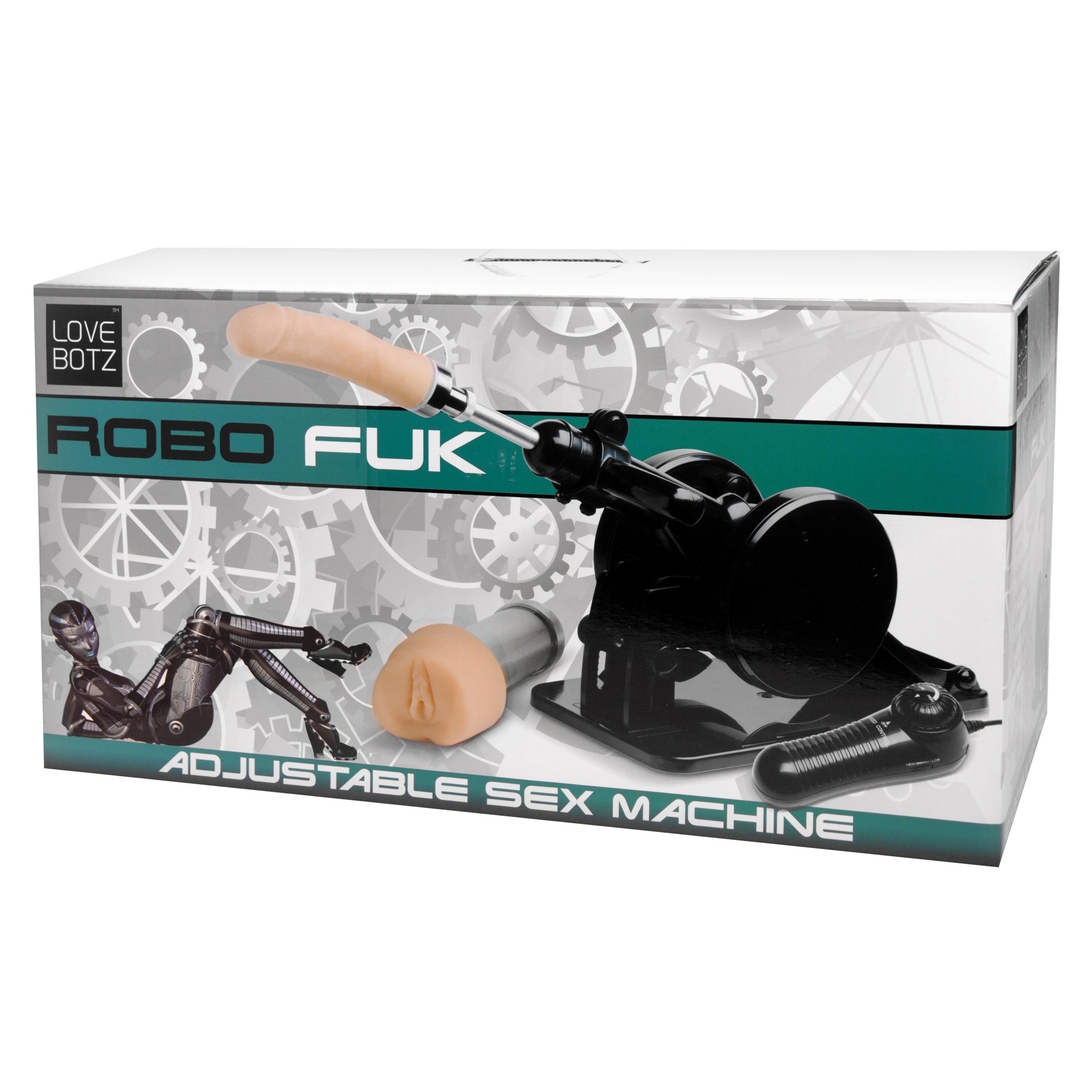 Packaged Robo Fuk Adjustable Position Portable Sex Machine in its original box