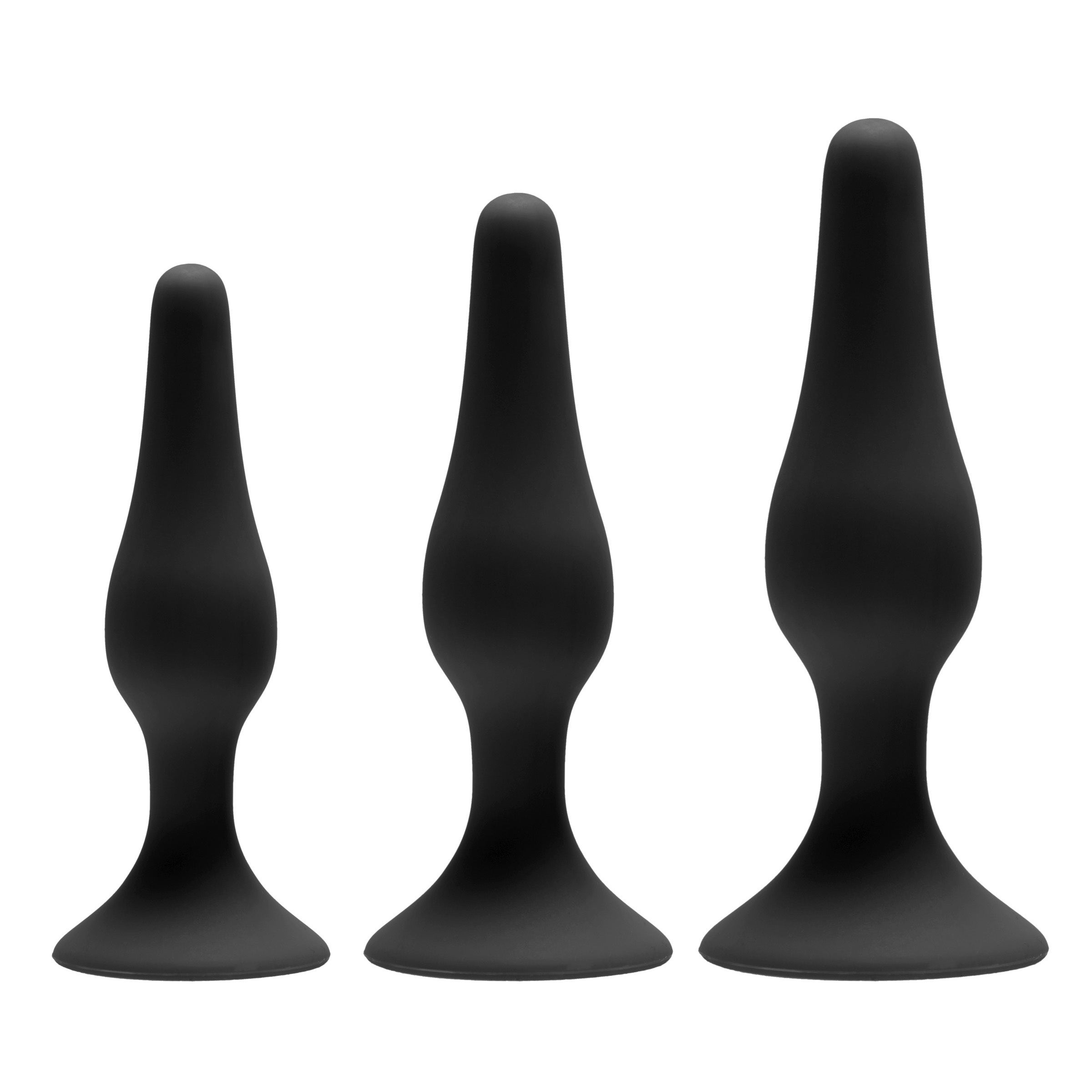 Three-piece silicone anal training set displayed on a white surface