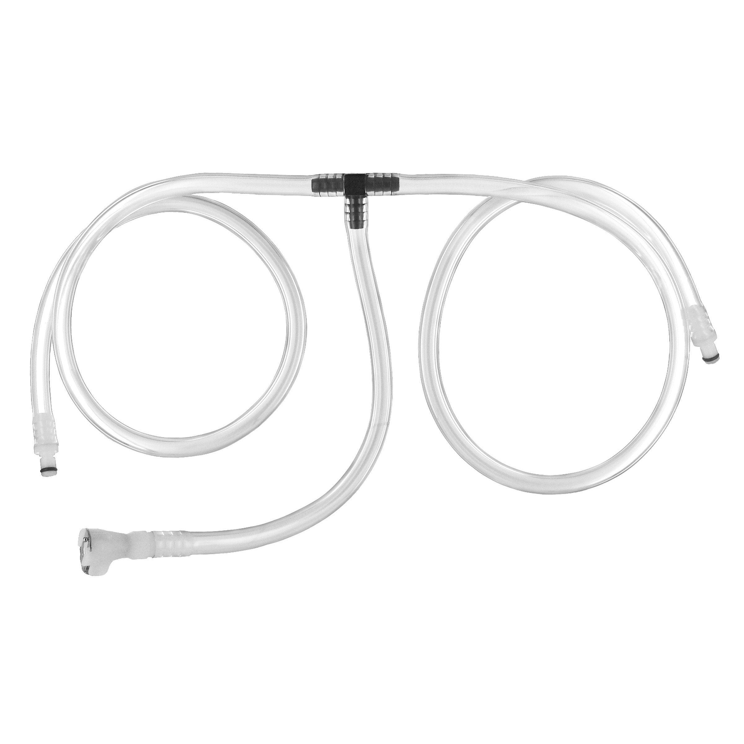 Flexible white hose of the Super Deluxe Pumping Kit featuring black connection points