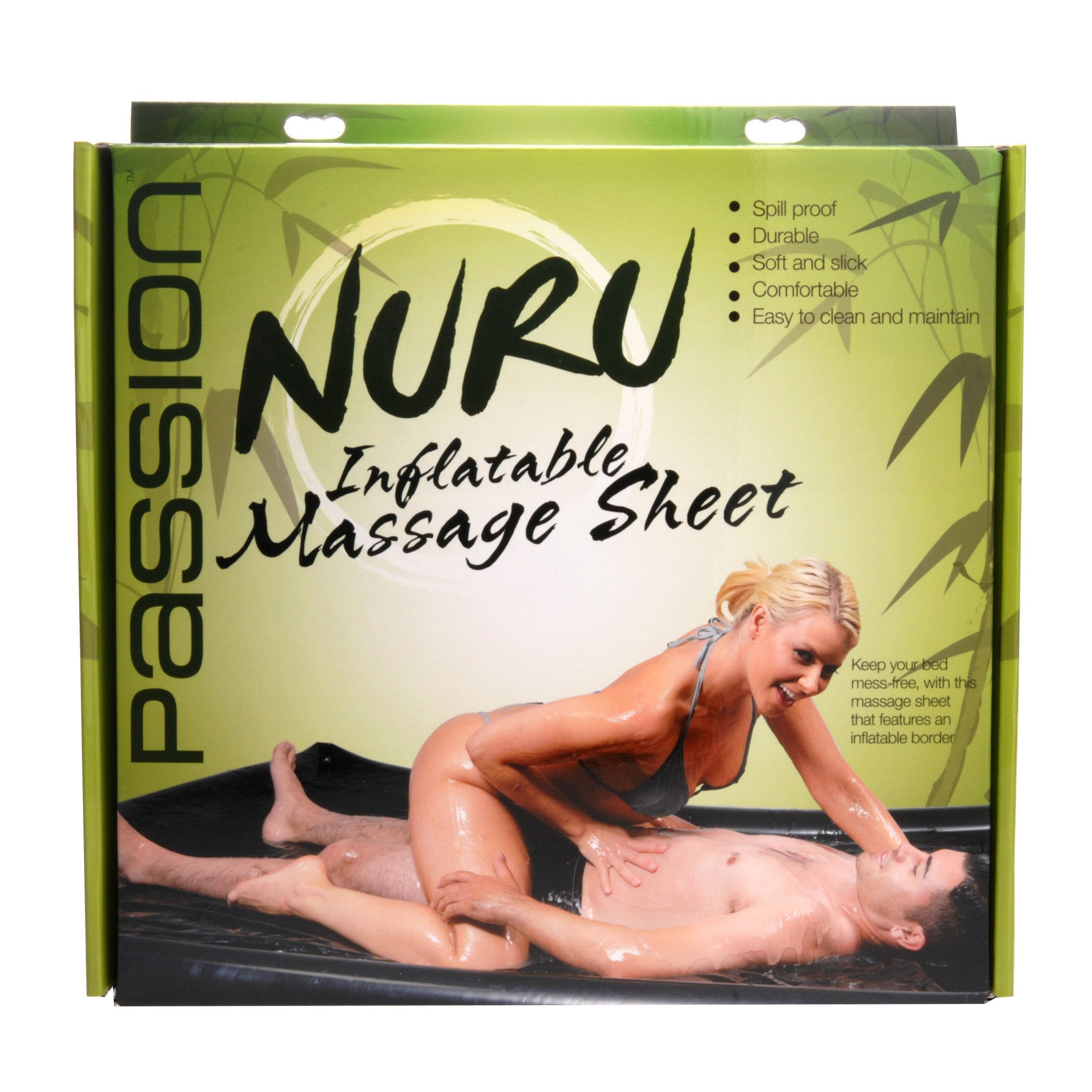 Demonstration of a person lying on the Nuru inflatable vinyl massage sheet