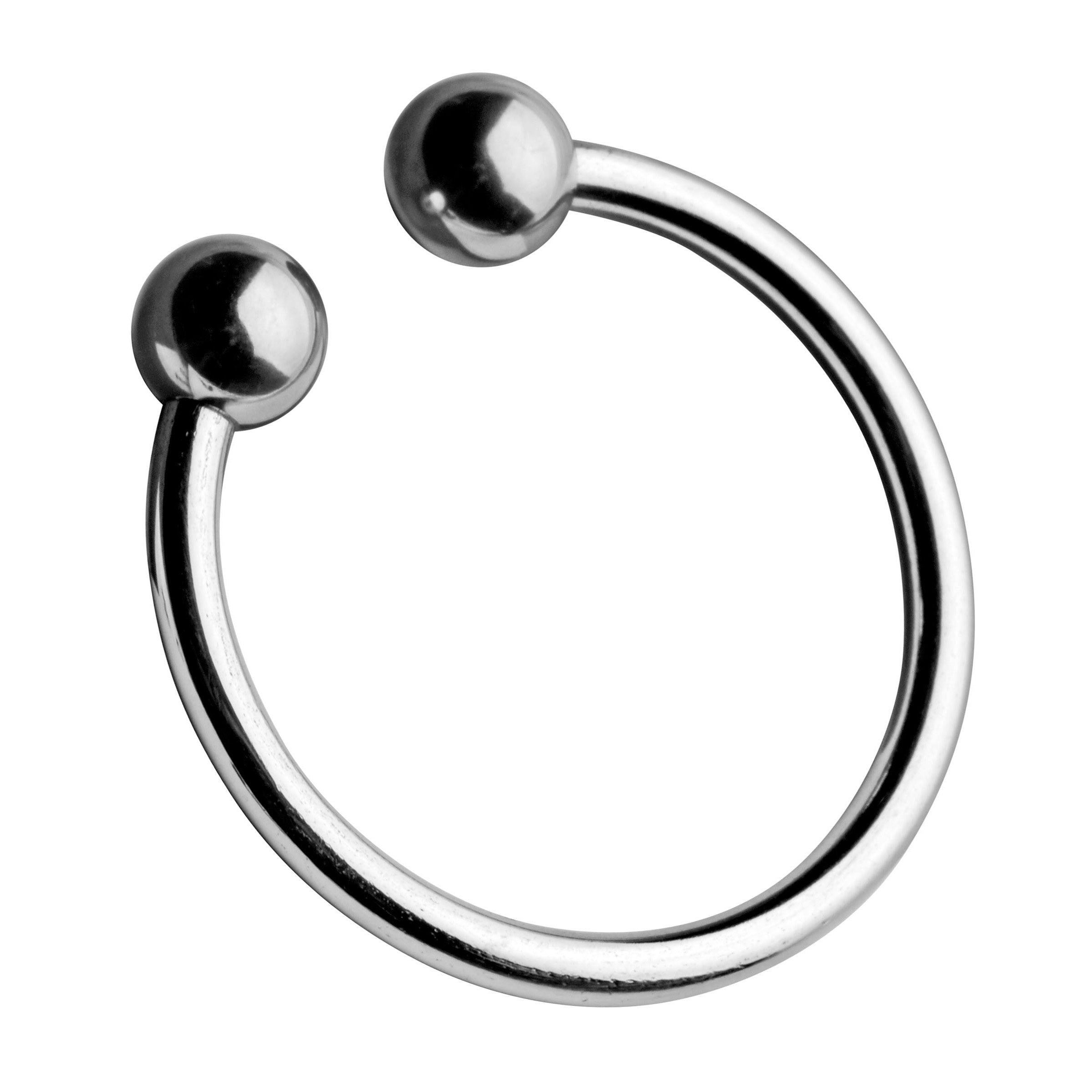 Stainless steel Pressure Point Beaded Glans Ring featuring a pair of pressure beads