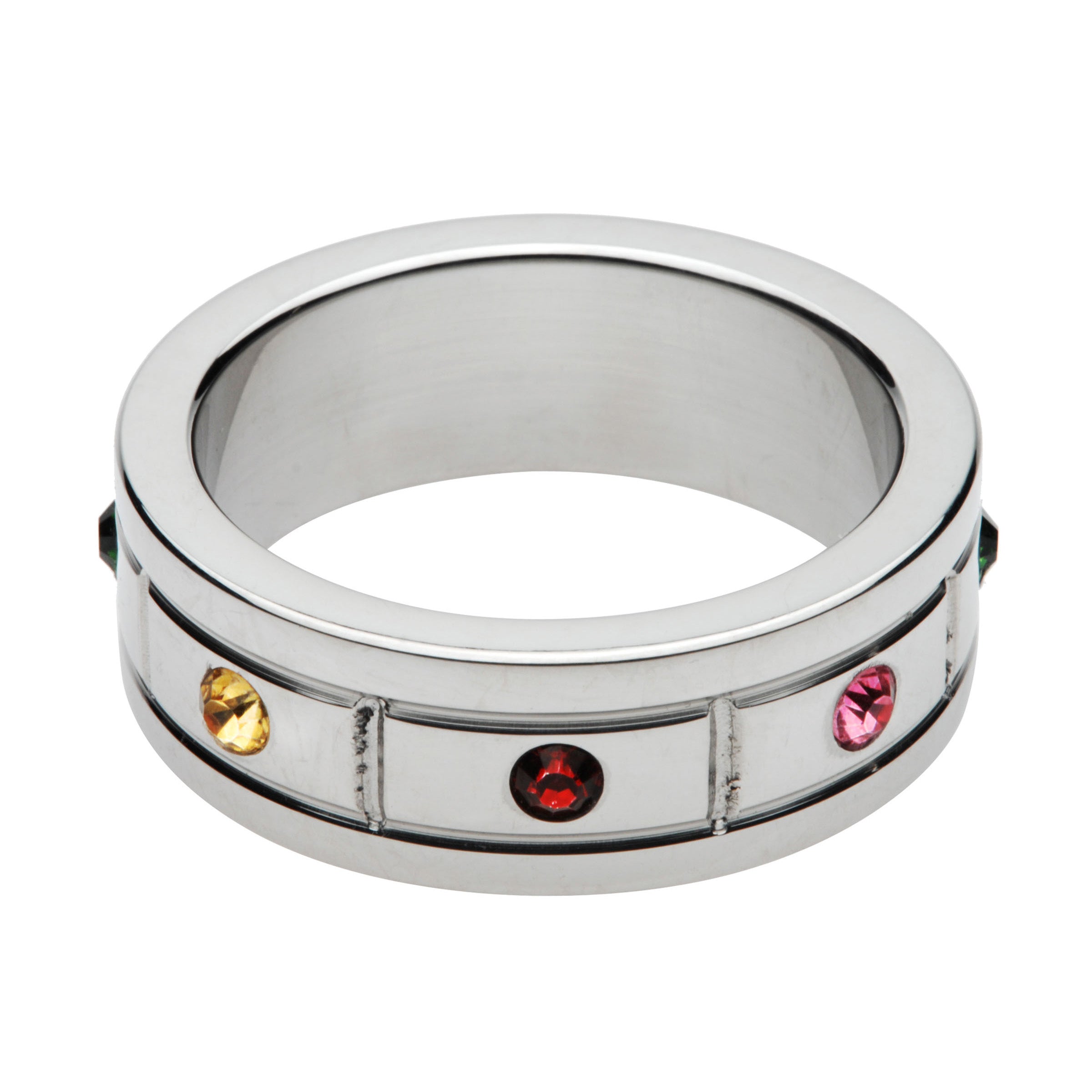 A jeweled cock ring with multicolored gemstones, 1.95 inches in diameter