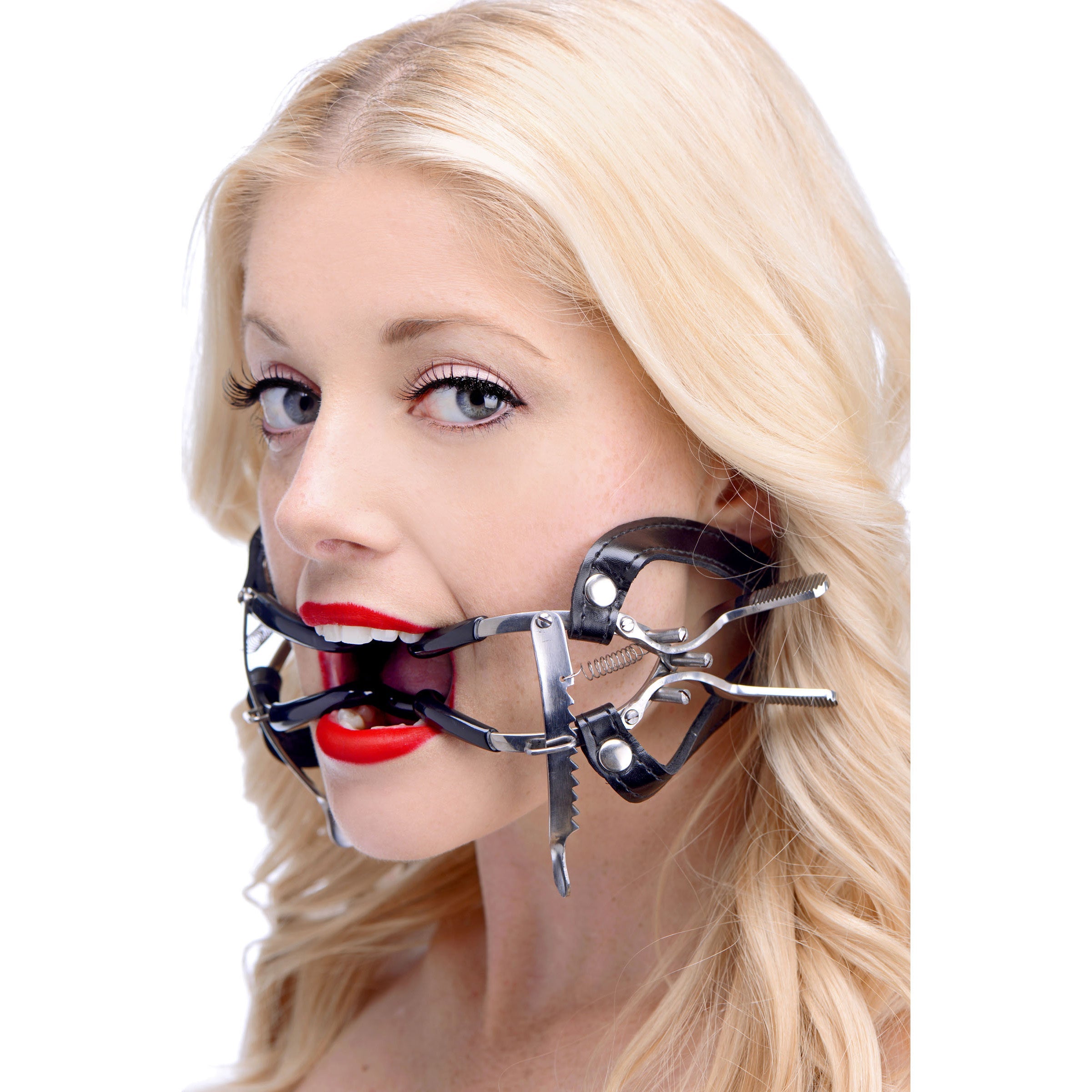 Jennings mouth gag with strap showcasing the black and red color variant