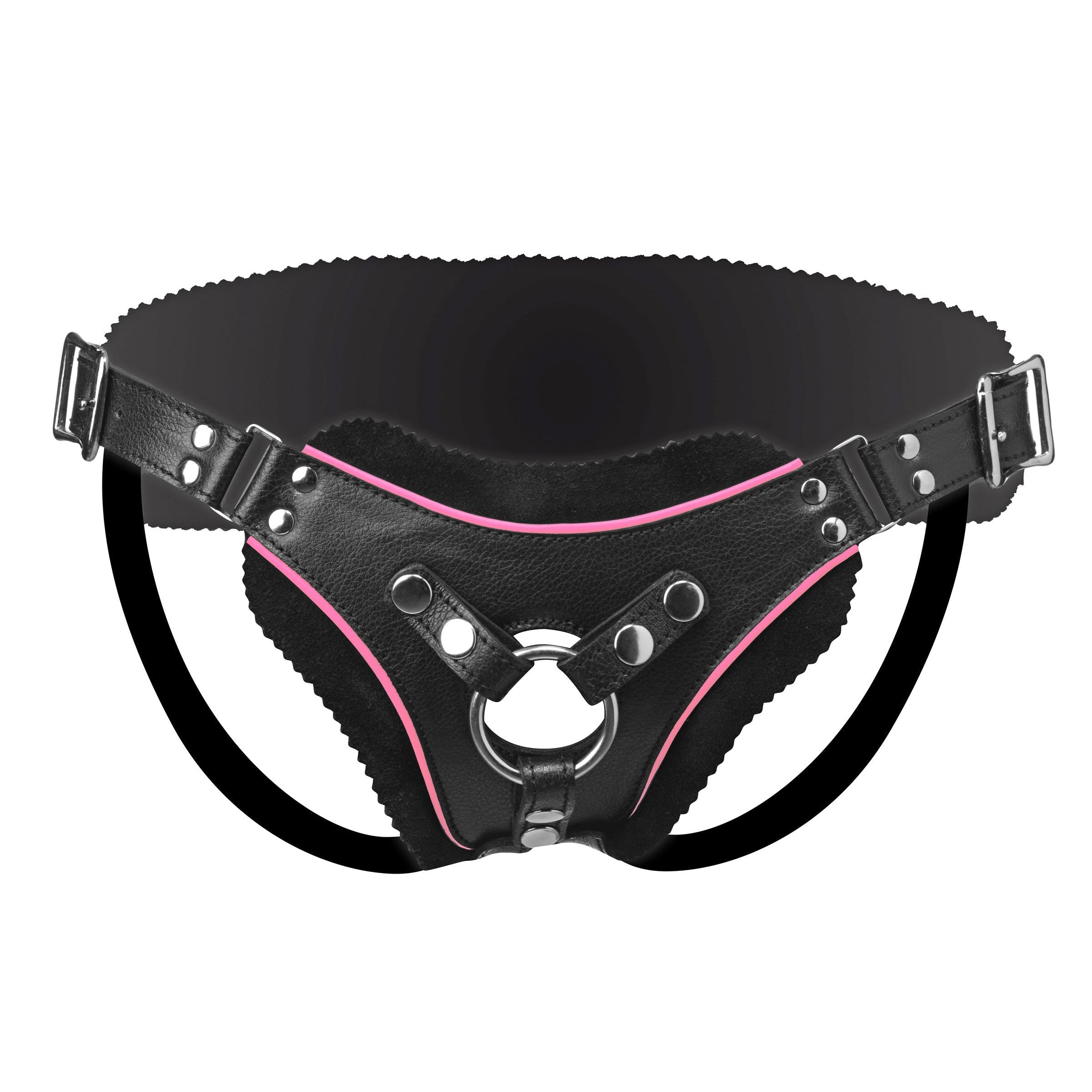 Close-up of Flamingo Low Rise Strap On Harness with metal O-ring